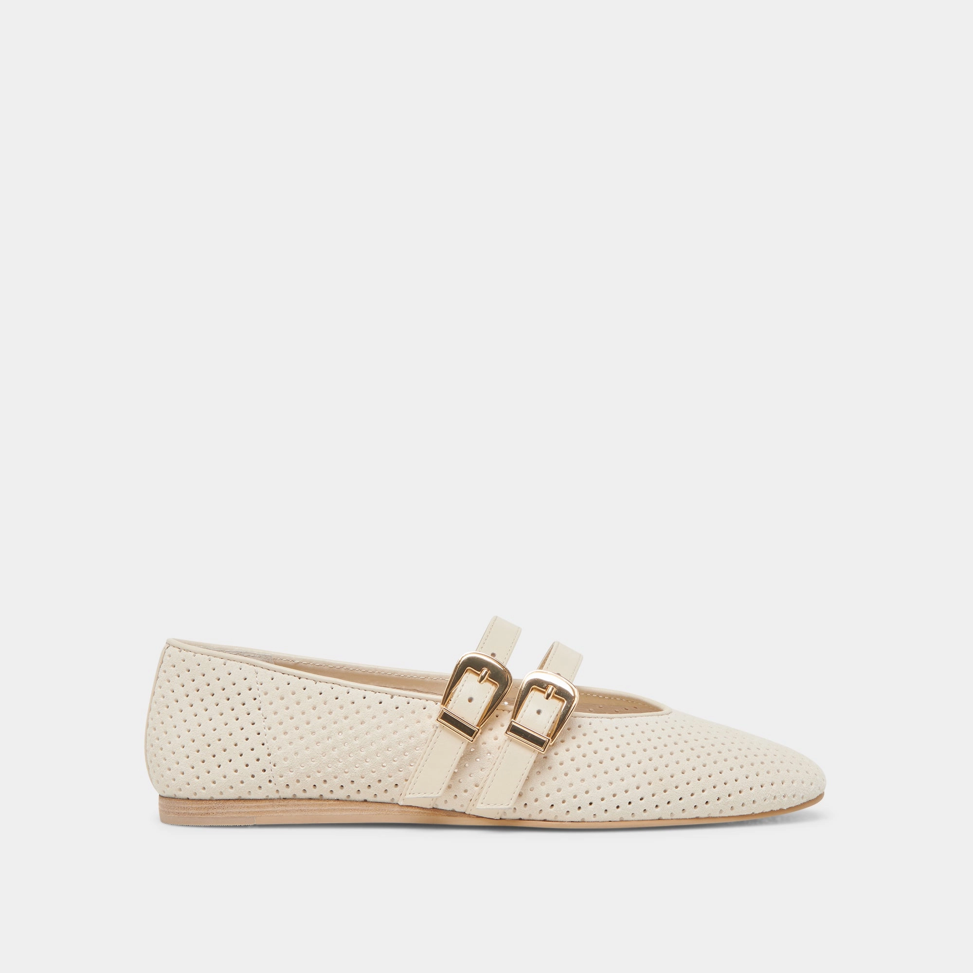 BAYLEE WIDE BALLET FLATS BONE PERFORATED SUEDE