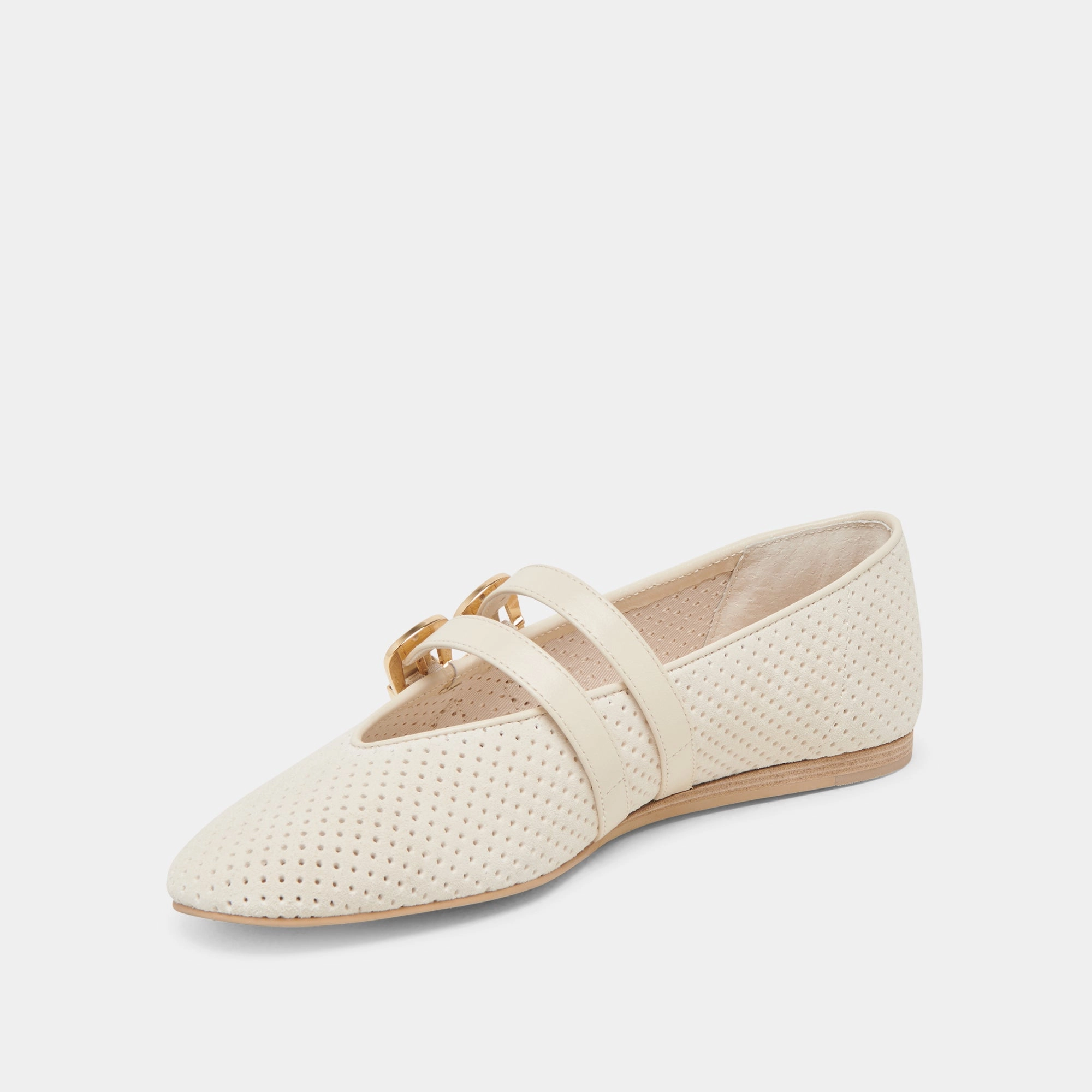 BAYLEE WIDE BALLET FLATS BONE PERFORATED SUEDE