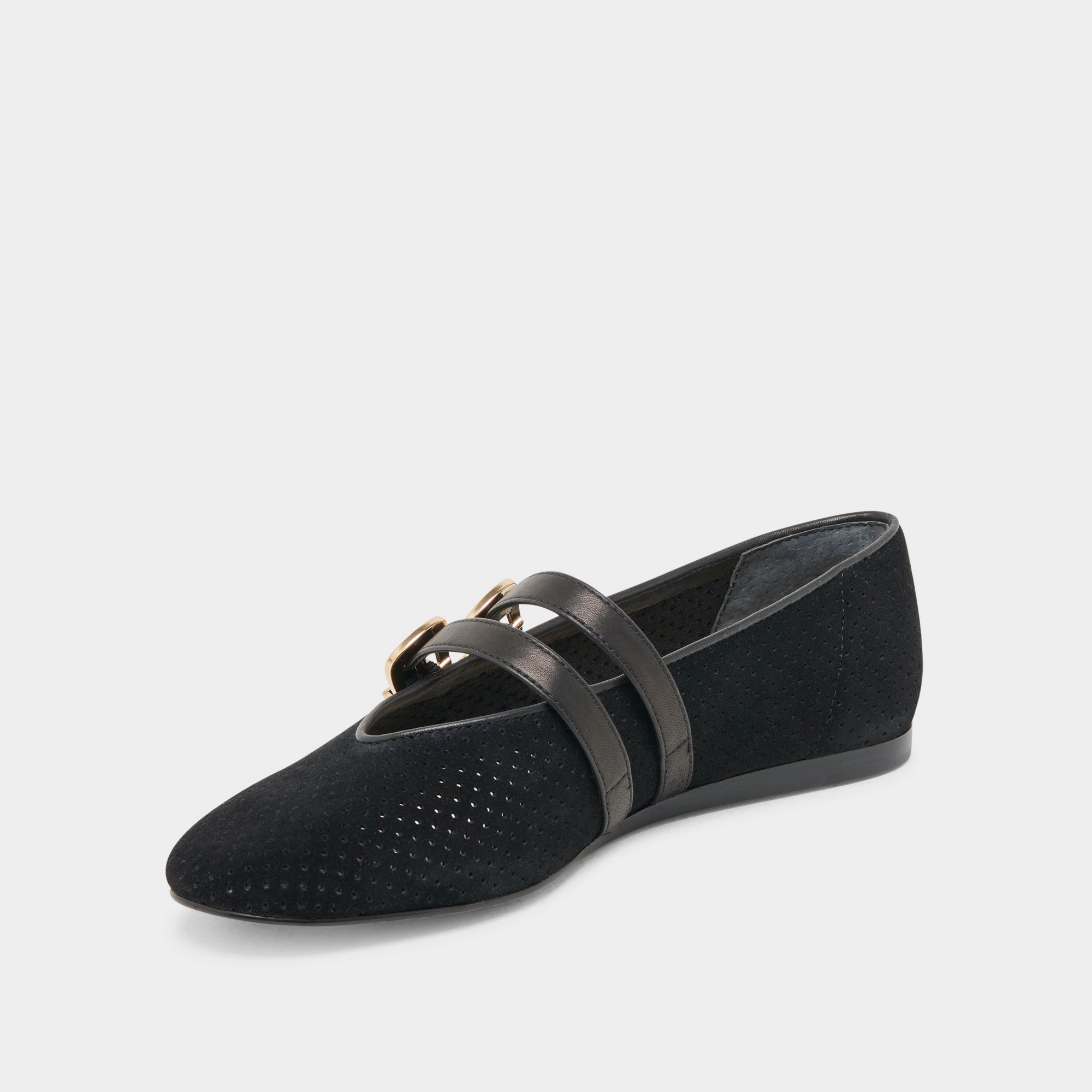 BAYLEE WIDE BALLET FLATS ONYX PERFORATED SUEDE