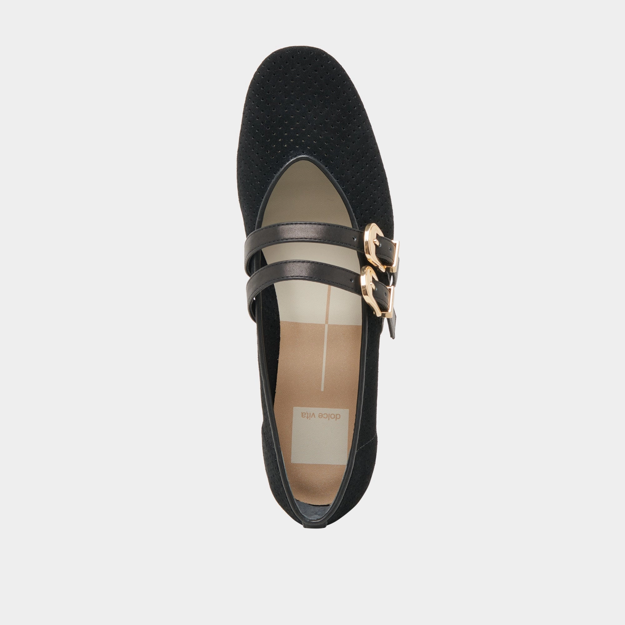 BAYLEE WIDE BALLET FLATS ONYX PERFORATED SUEDE