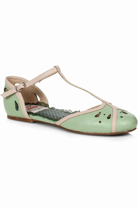 Bettie Page Katie Flat | Green Faux Leather