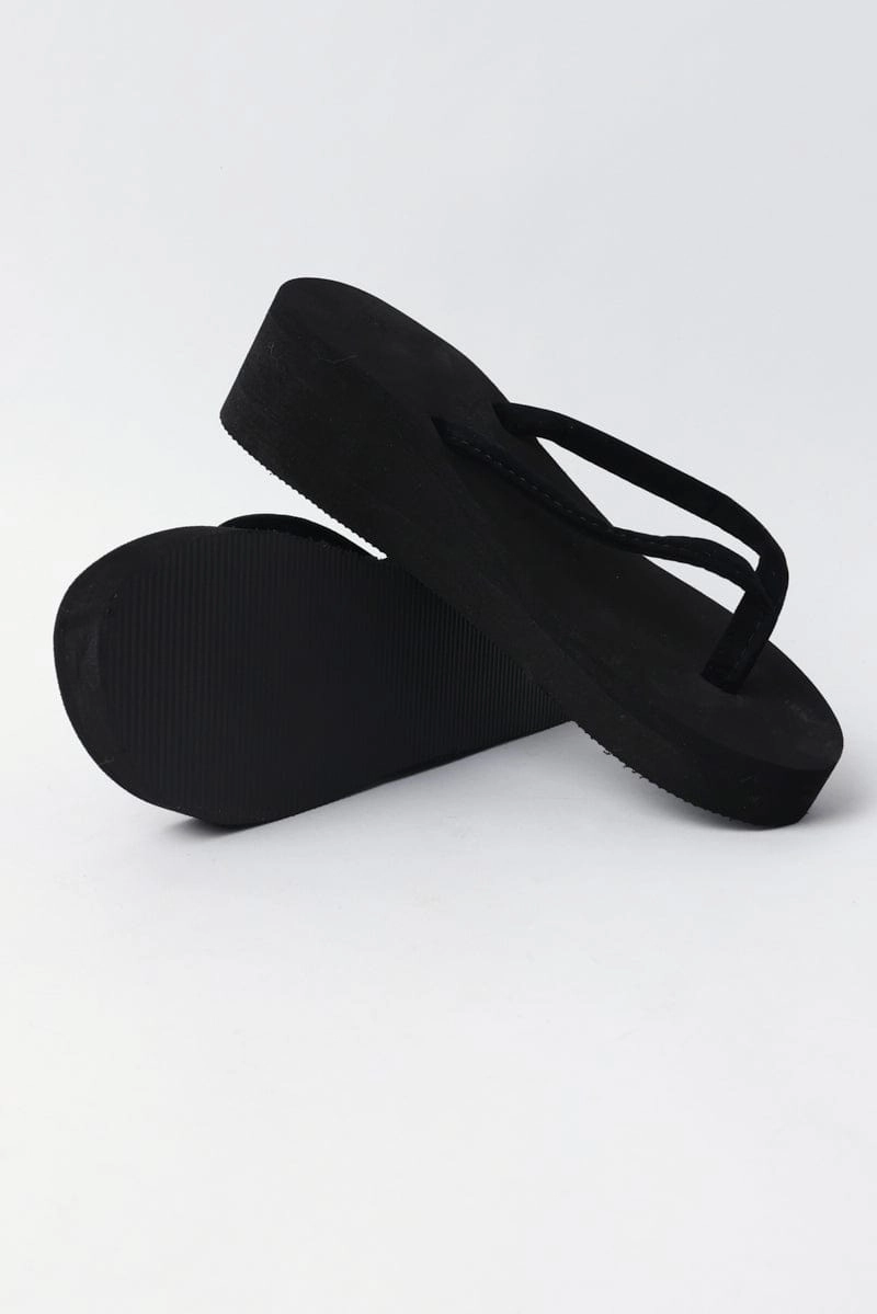 Black Toe Post Wedge Sandals