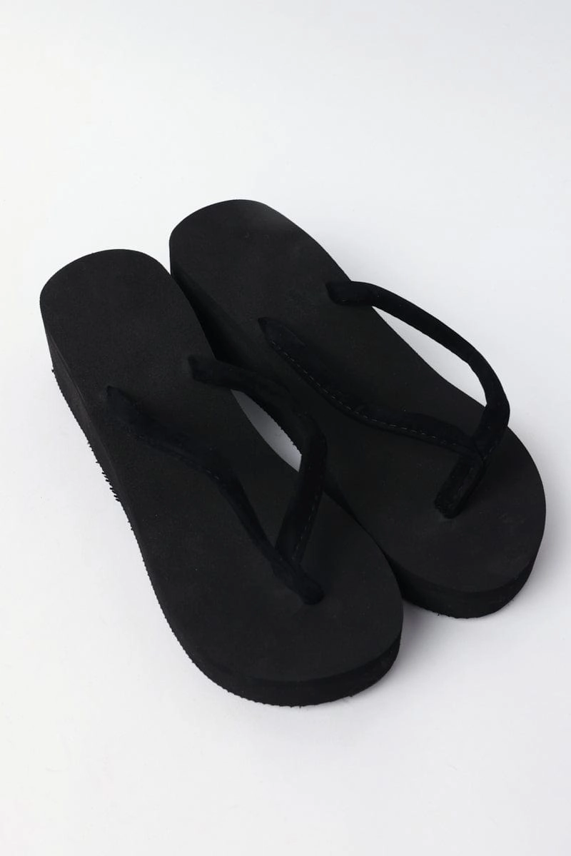 Black Toe Post Wedge Sandals