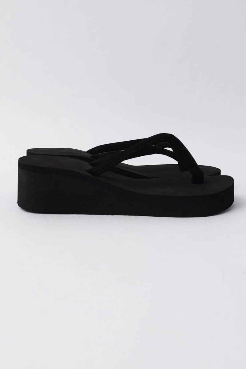 Black Toe Post Wedge Sandals