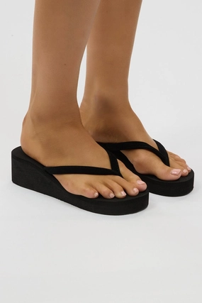 Black Toe Post Wedge Sandals