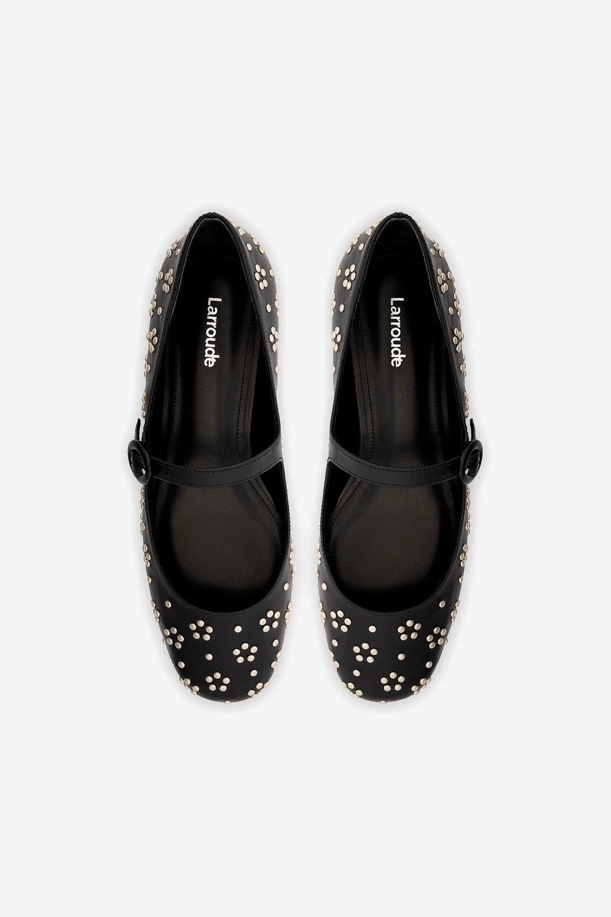Blair Ballet Flat In Black Leather and Metallic Studs