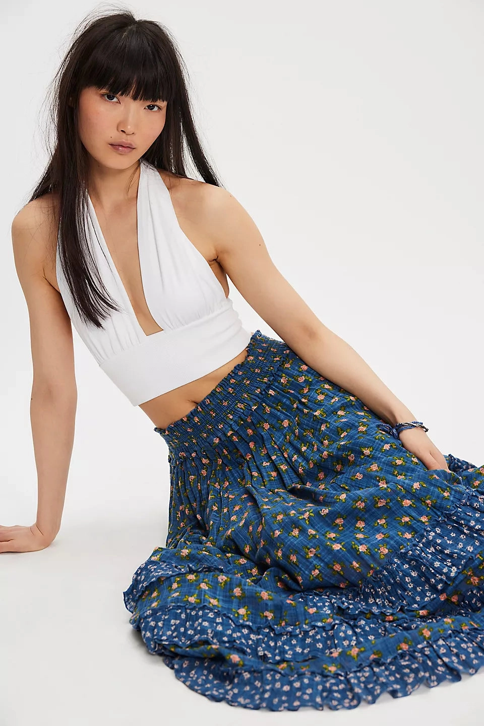 Brynn Printed Maxi Skirt - Chambray Combo