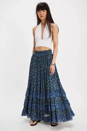 Brynn Printed Maxi Skirt - Chambray Combo