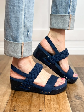 Corkys Pleasant Wedge Sandals in Navy Suede