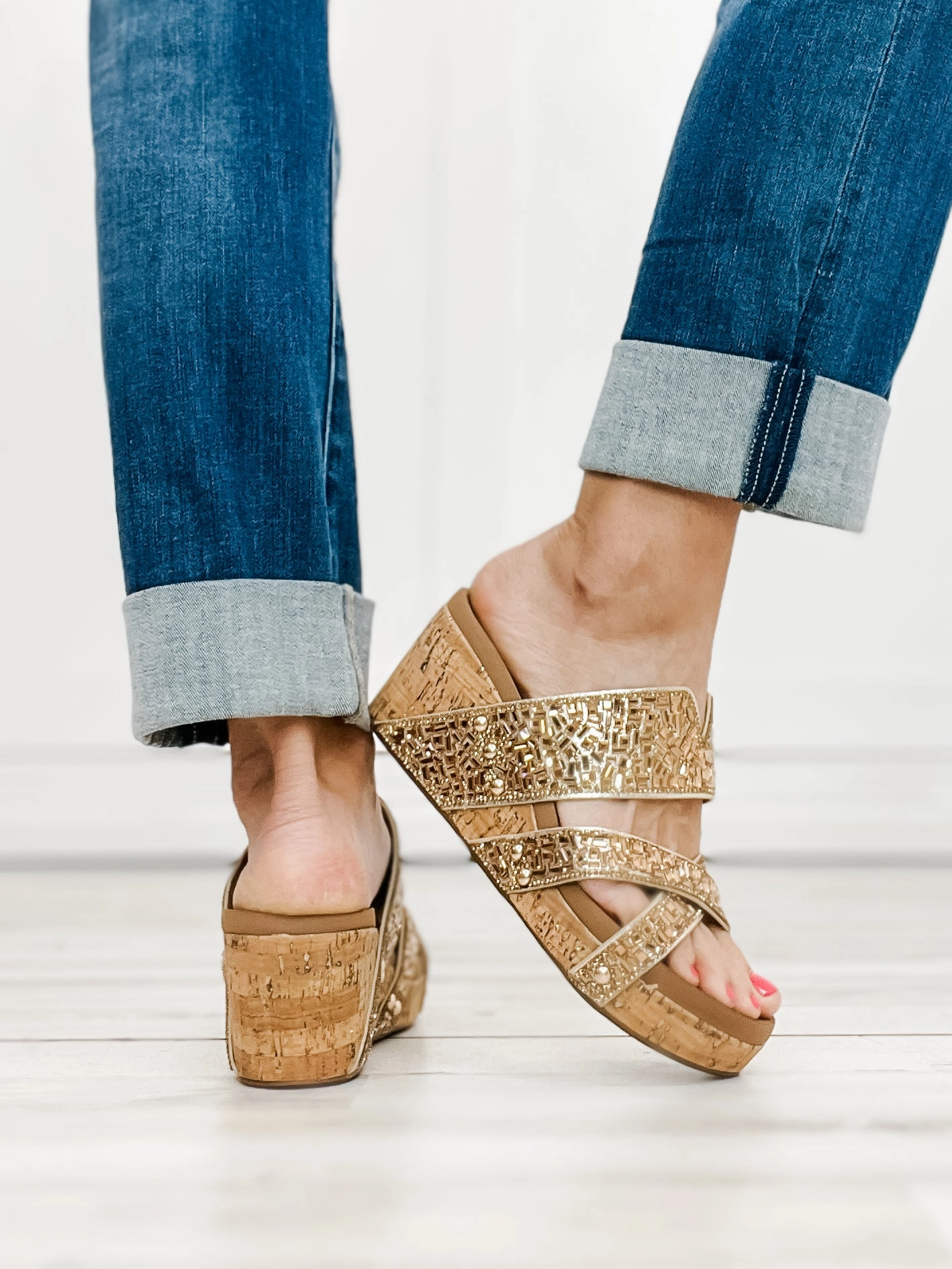 Corkys Sparkler Criss-Cross Wedges in Gold