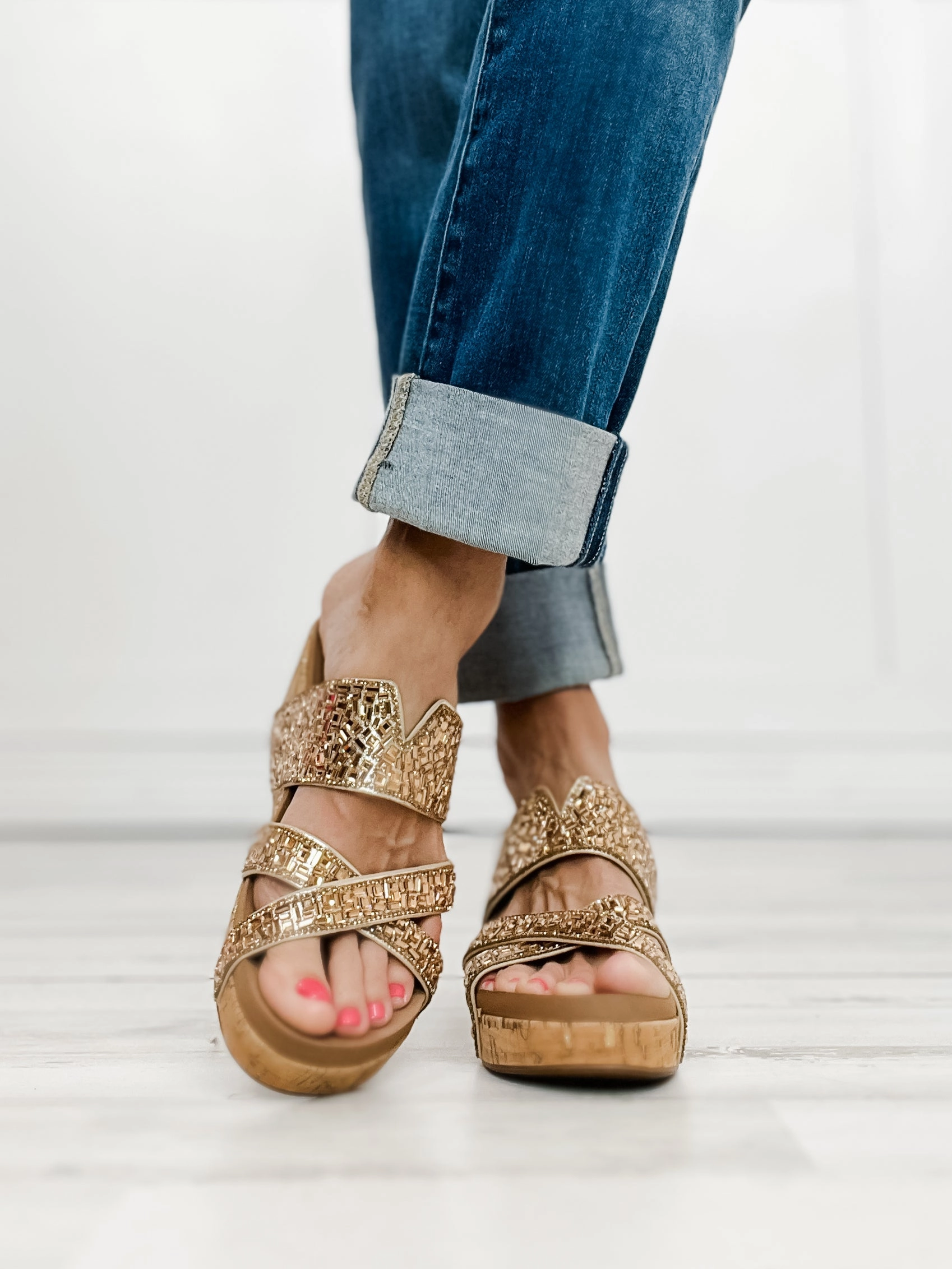 Corkys Sparkler Criss-Cross Wedges in Gold
