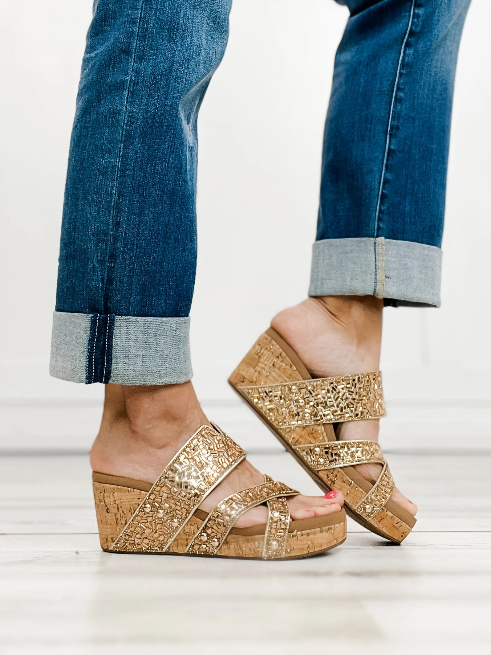 Corkys Sparkler Criss-Cross Wedges in Gold