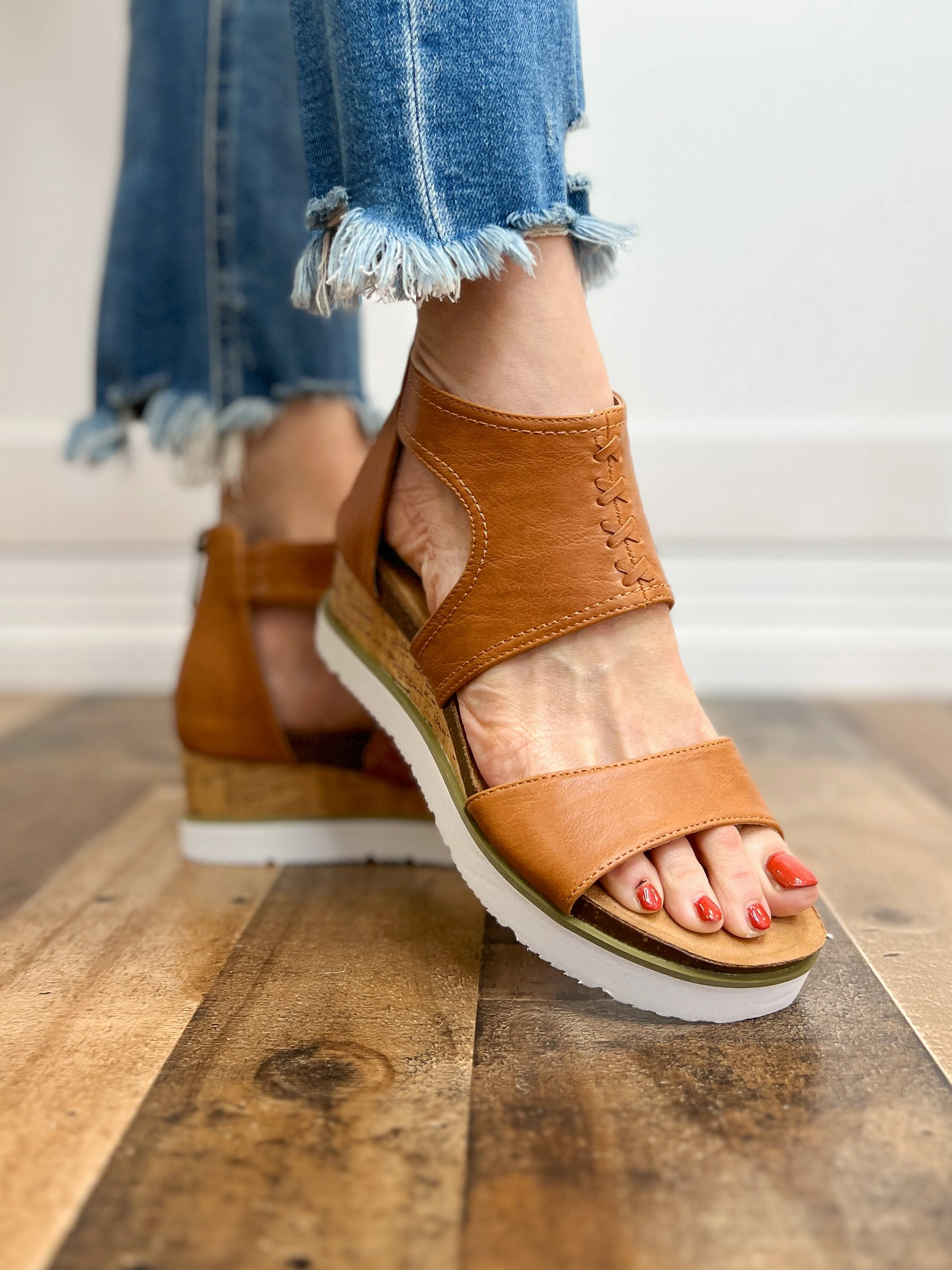 Corkys Sugar & Spice Wedge Sandal in Cognac