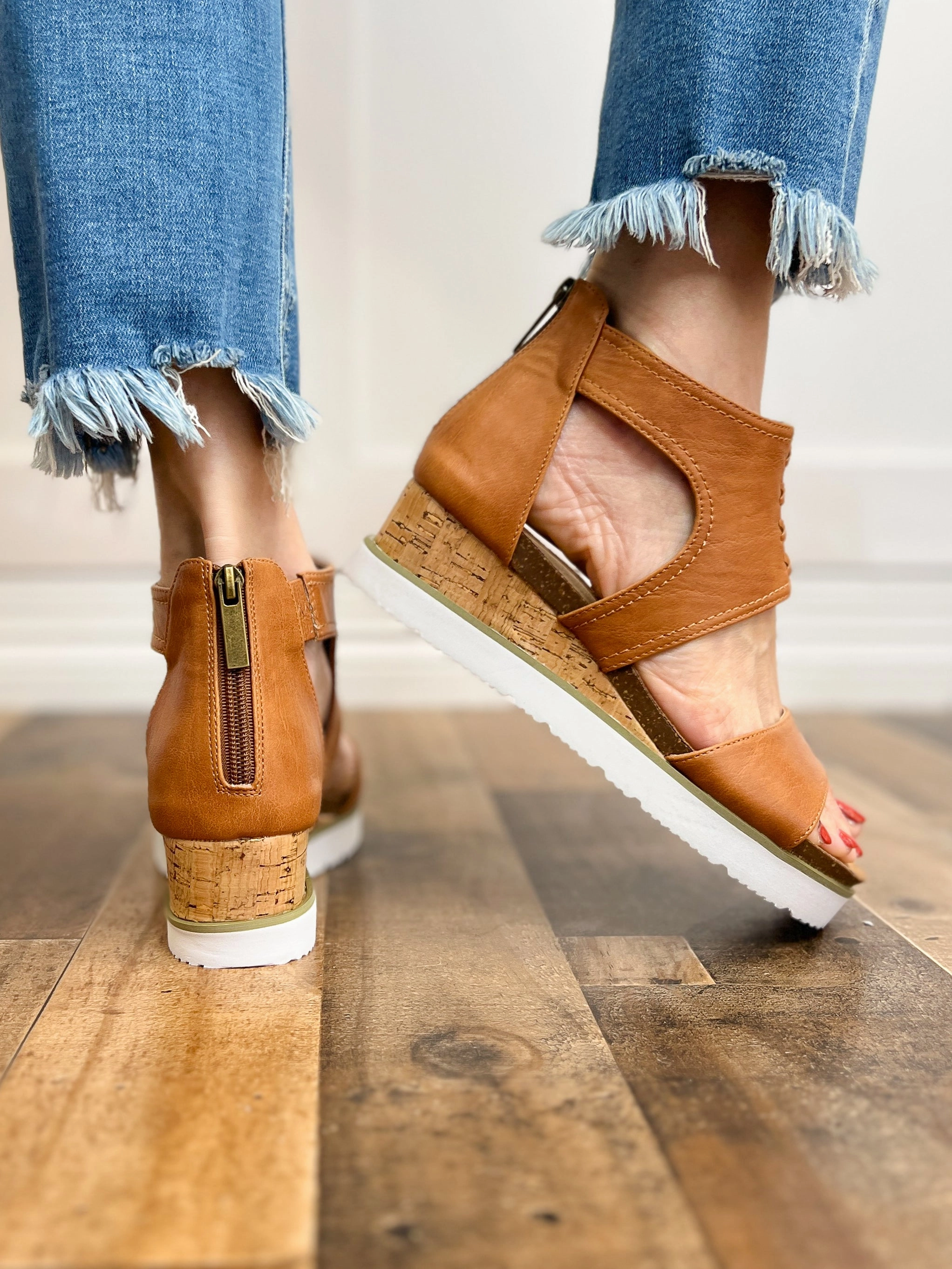 Corkys Sugar & Spice Wedge Sandal in Cognac