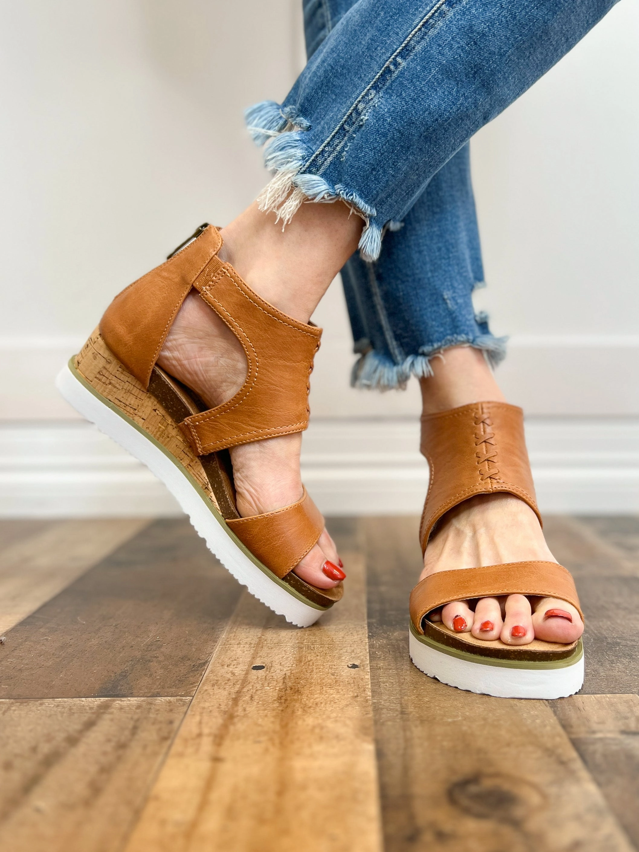 Corkys Sugar & Spice Wedge Sandal in Cognac
