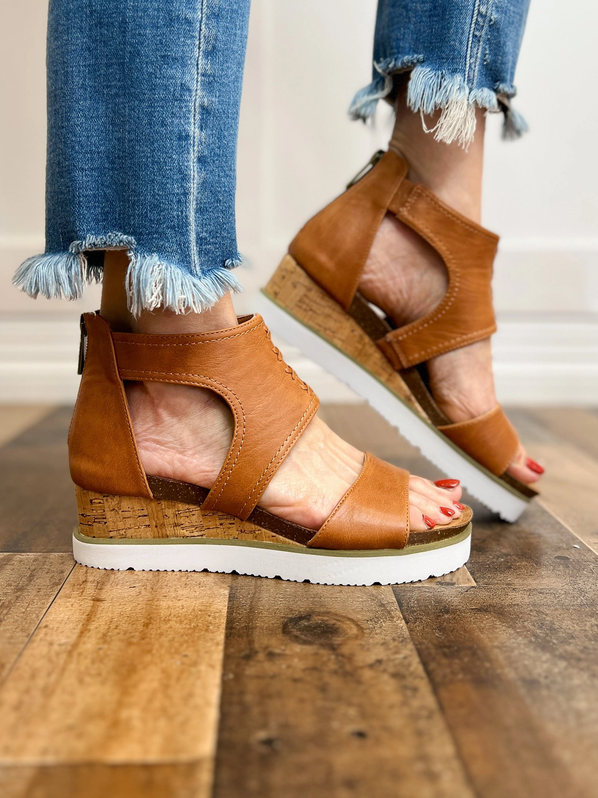 Corkys Sugar & Spice Wedge Sandal in Cognac