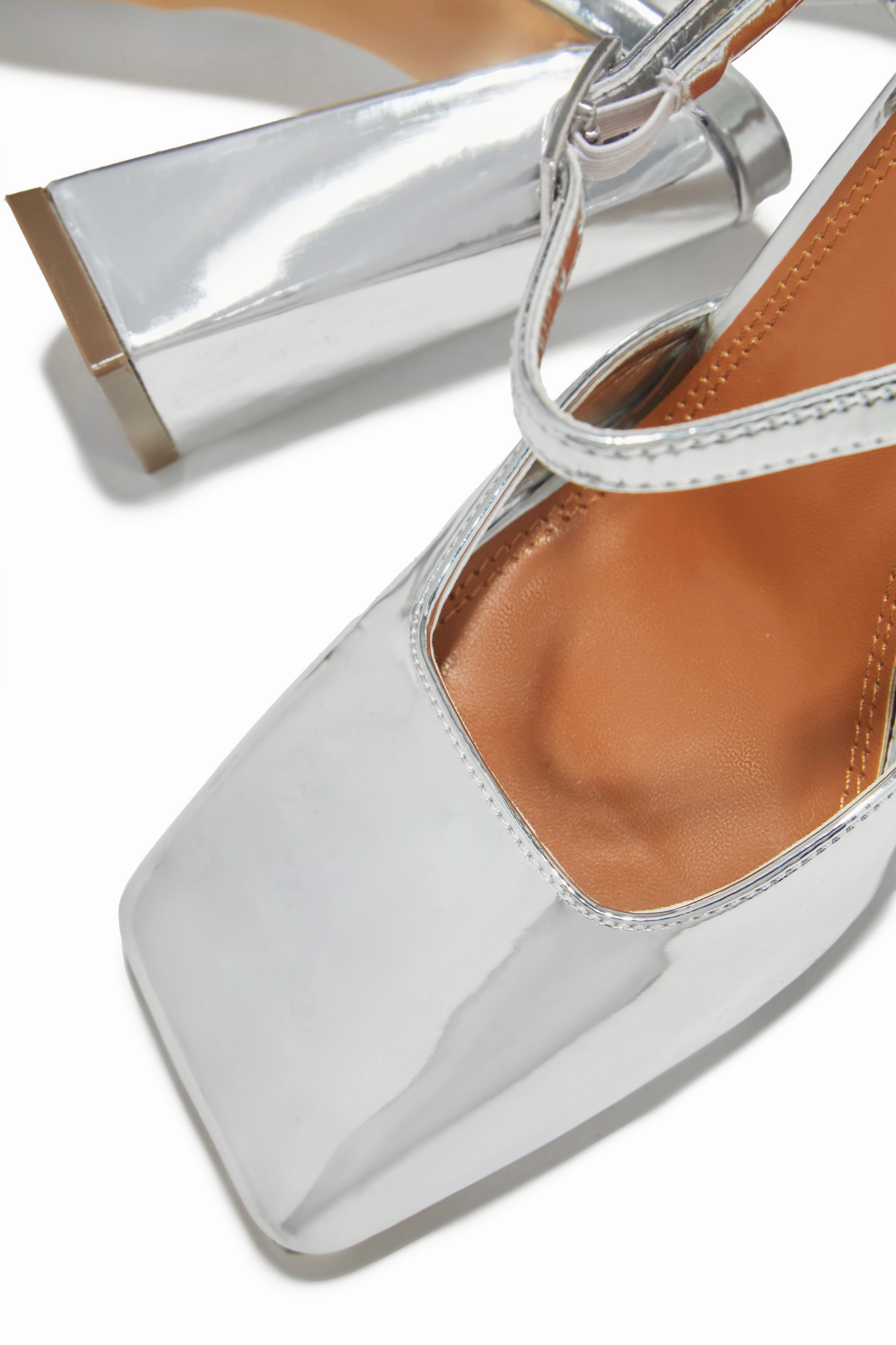 Elle Square Toe Block Heels - Silver