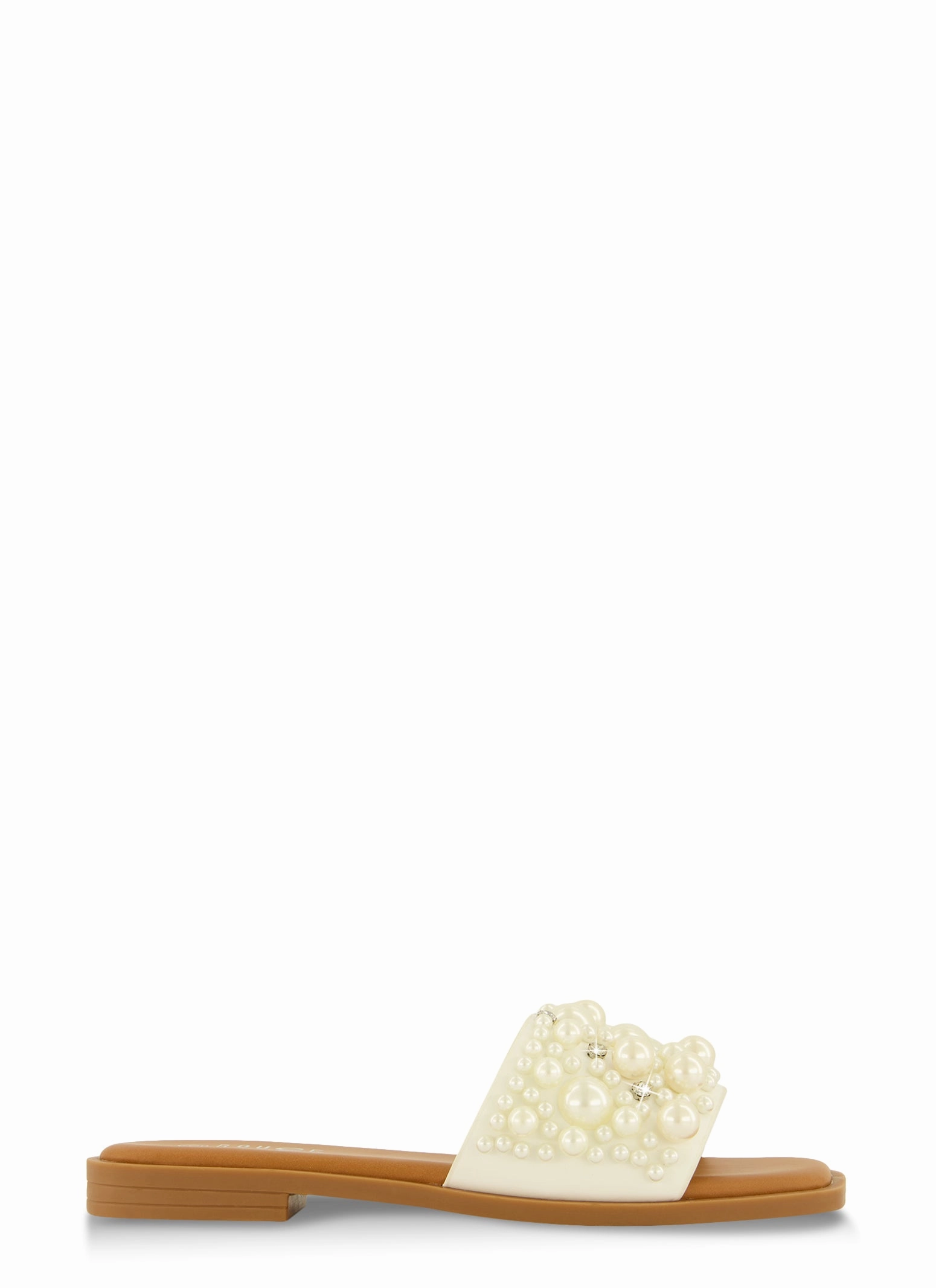 Embellished Faux Pearl Studded Slide Sandals
