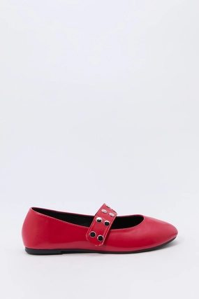 Faux Leather Studded Ballet Flat