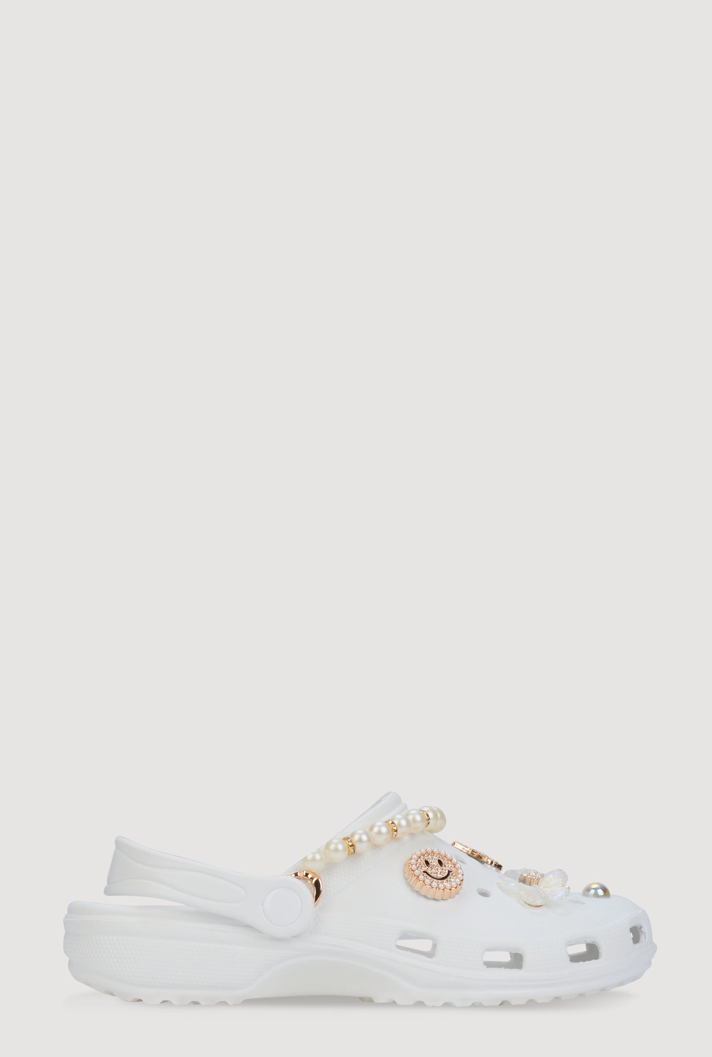 Faux Pearl Rhinestone Charm Slingback Clogs