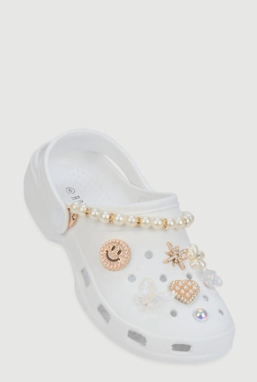 Faux Pearl Rhinestone Charm Slingback Clogs