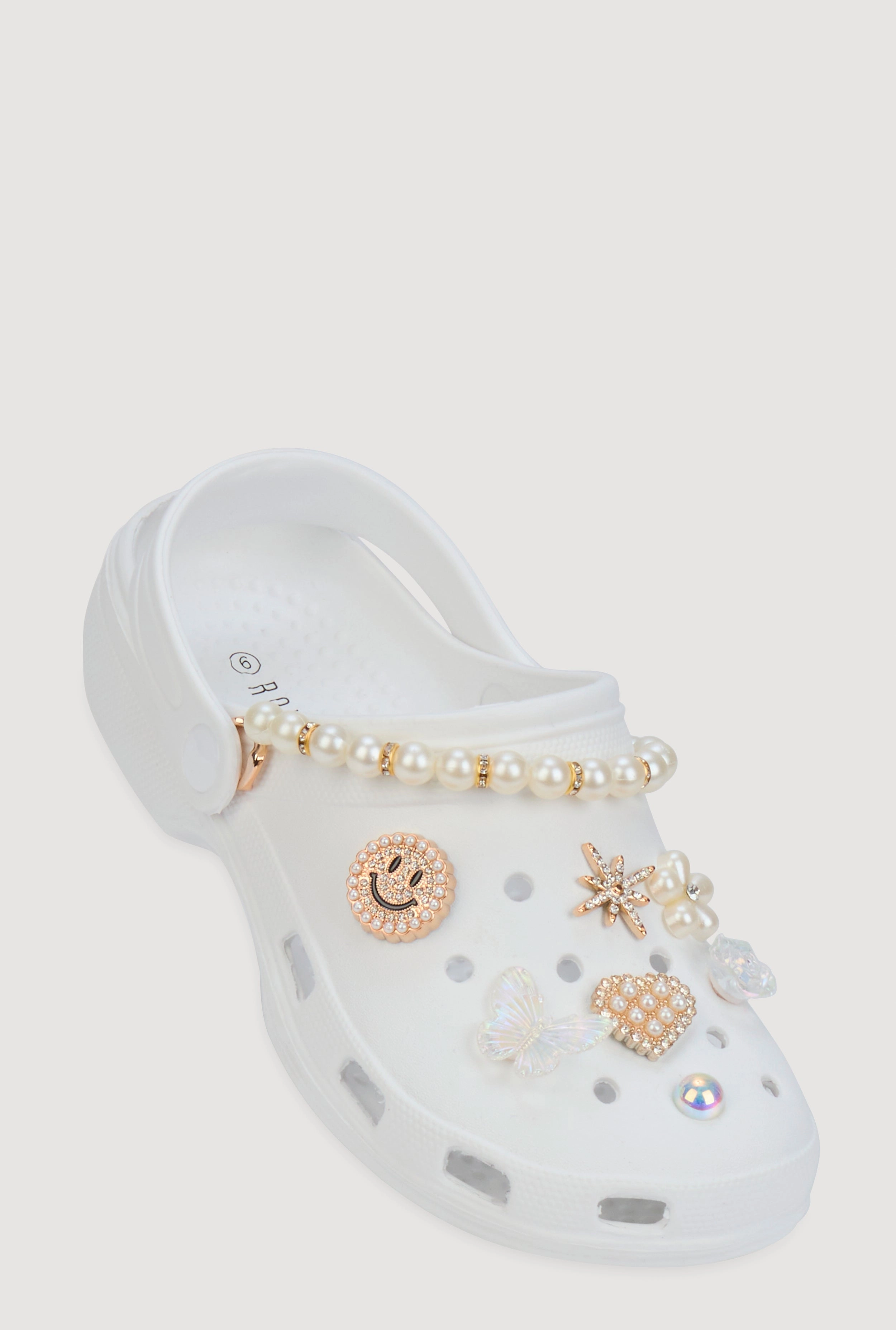Faux Pearl Rhinestone Charm Slingback Clogs