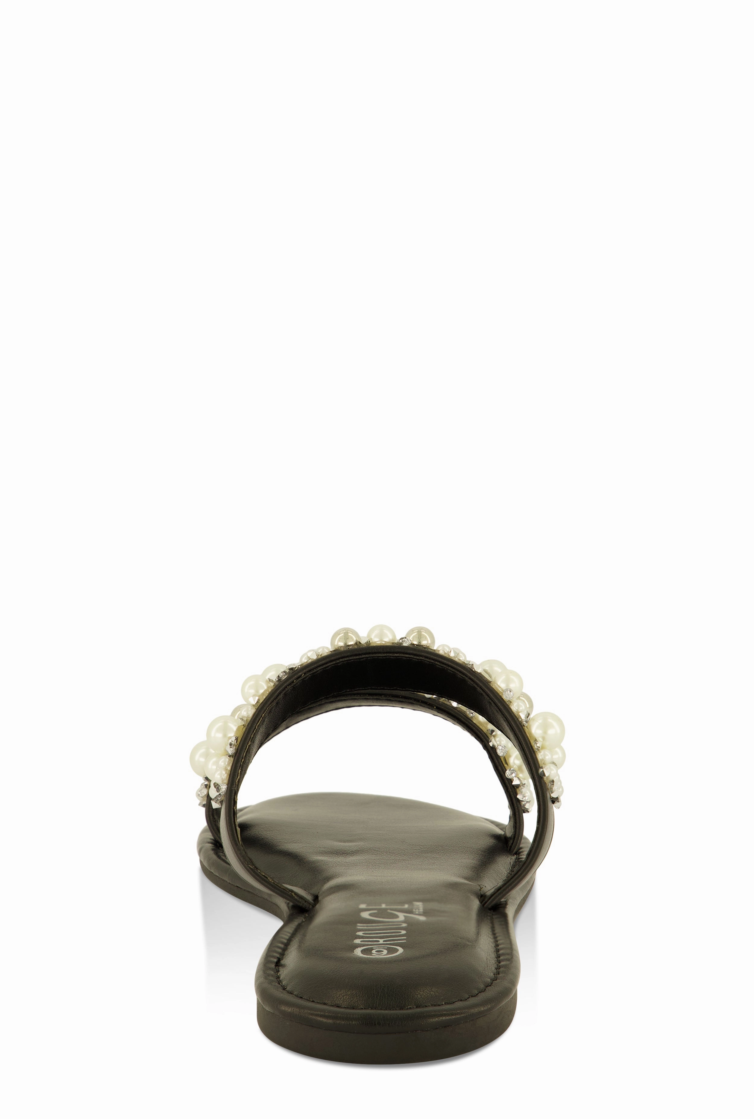 Faux Pearl Rhinestone Double Band Slide Sandals