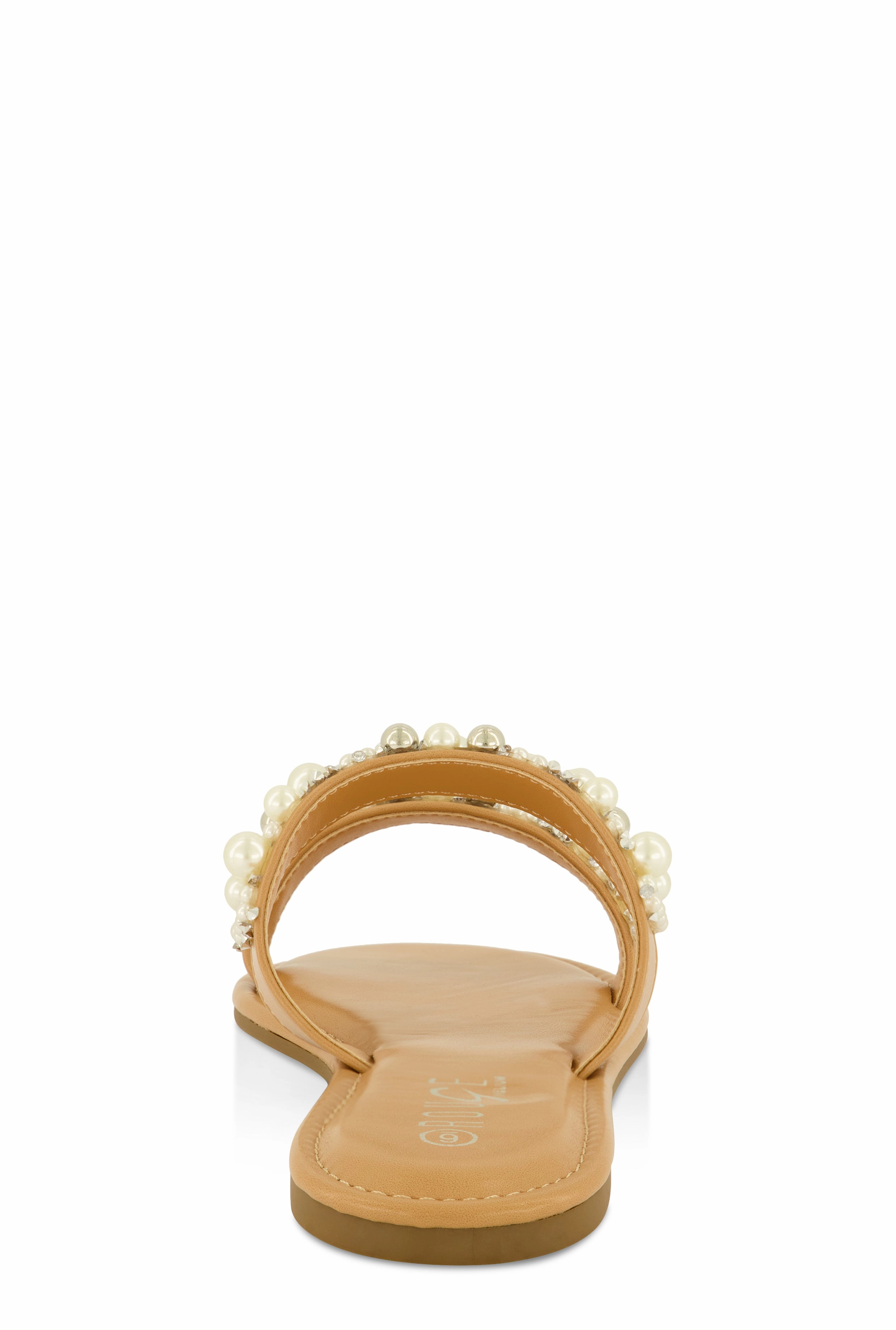 Faux Pearl Rhinestone Double Band Slide Sandals