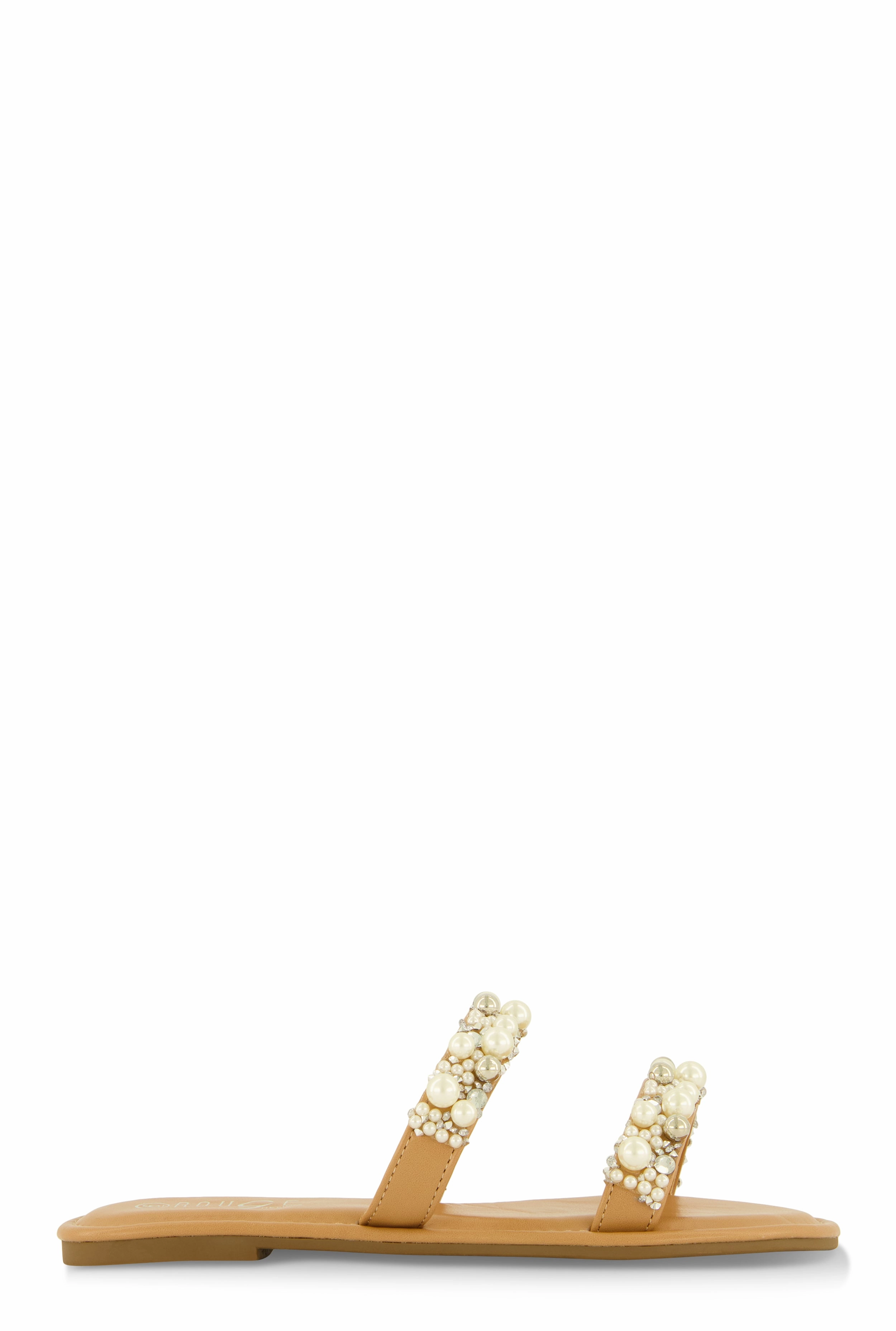 Faux Pearl Rhinestone Double Band Slide Sandals