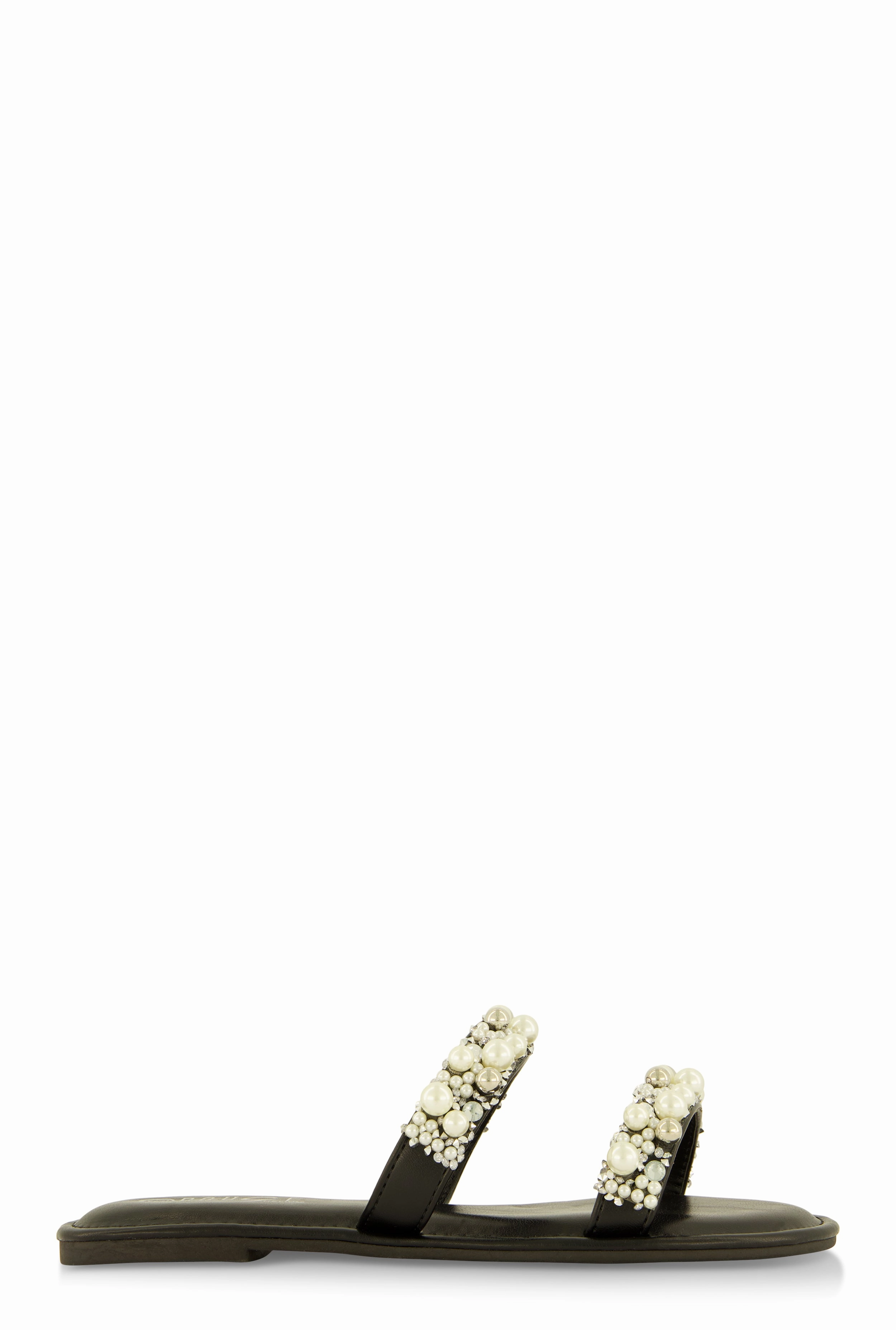 Faux Pearl Rhinestone Double Band Slide Sandals