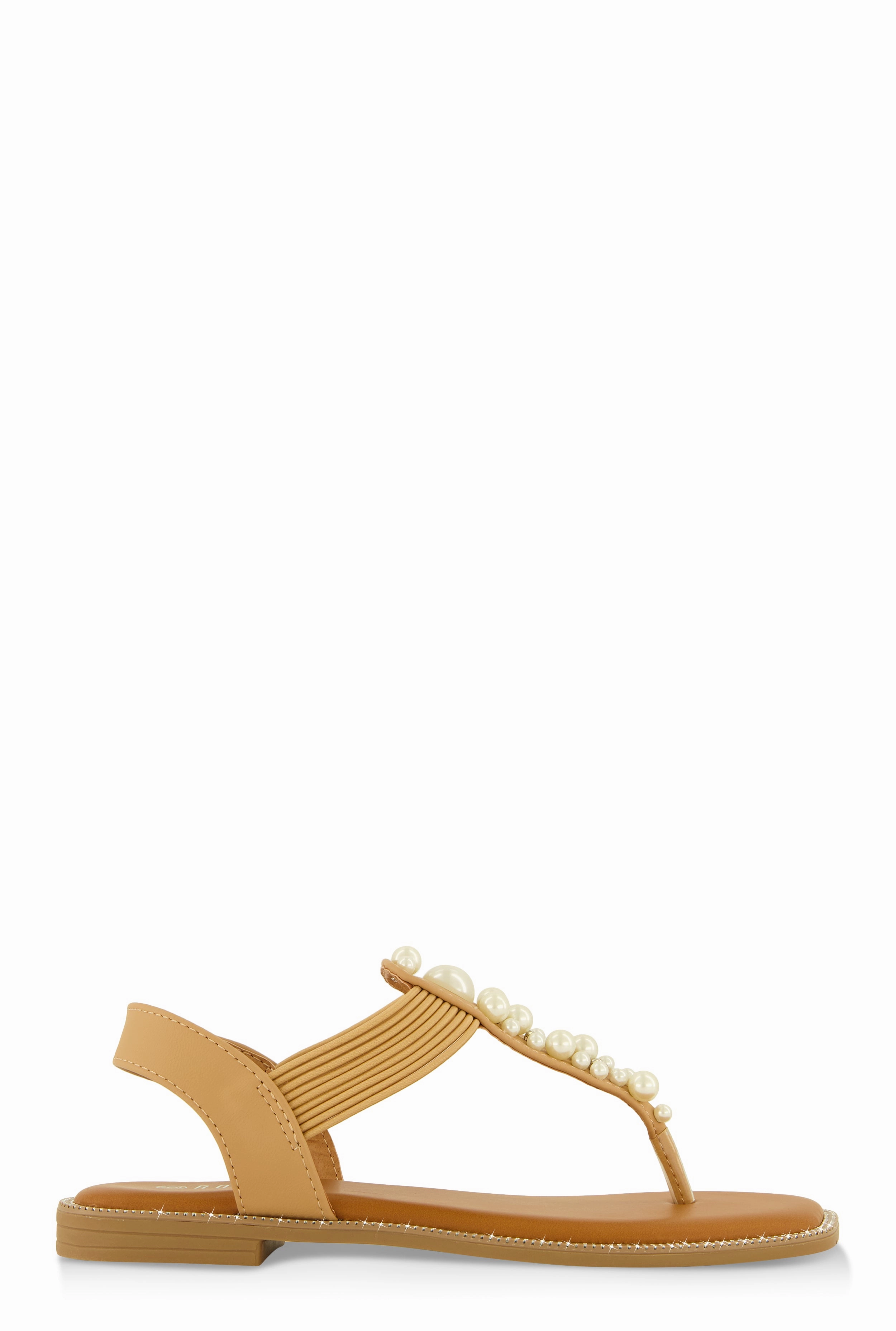 Faux Pearl Studded Ankle Strap Thong Sandals