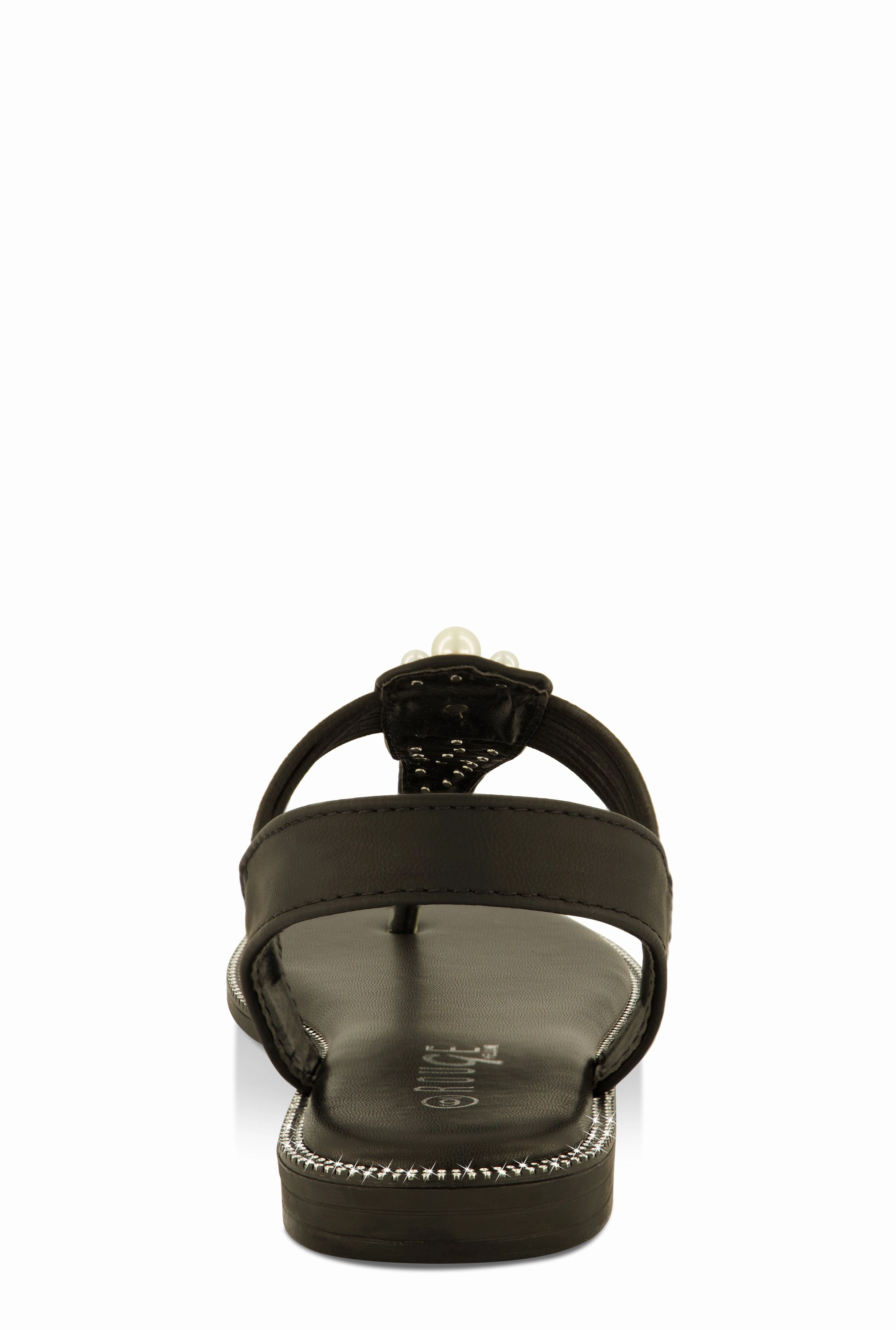 Faux Pearl Studded Ankle Strap Thong Sandals