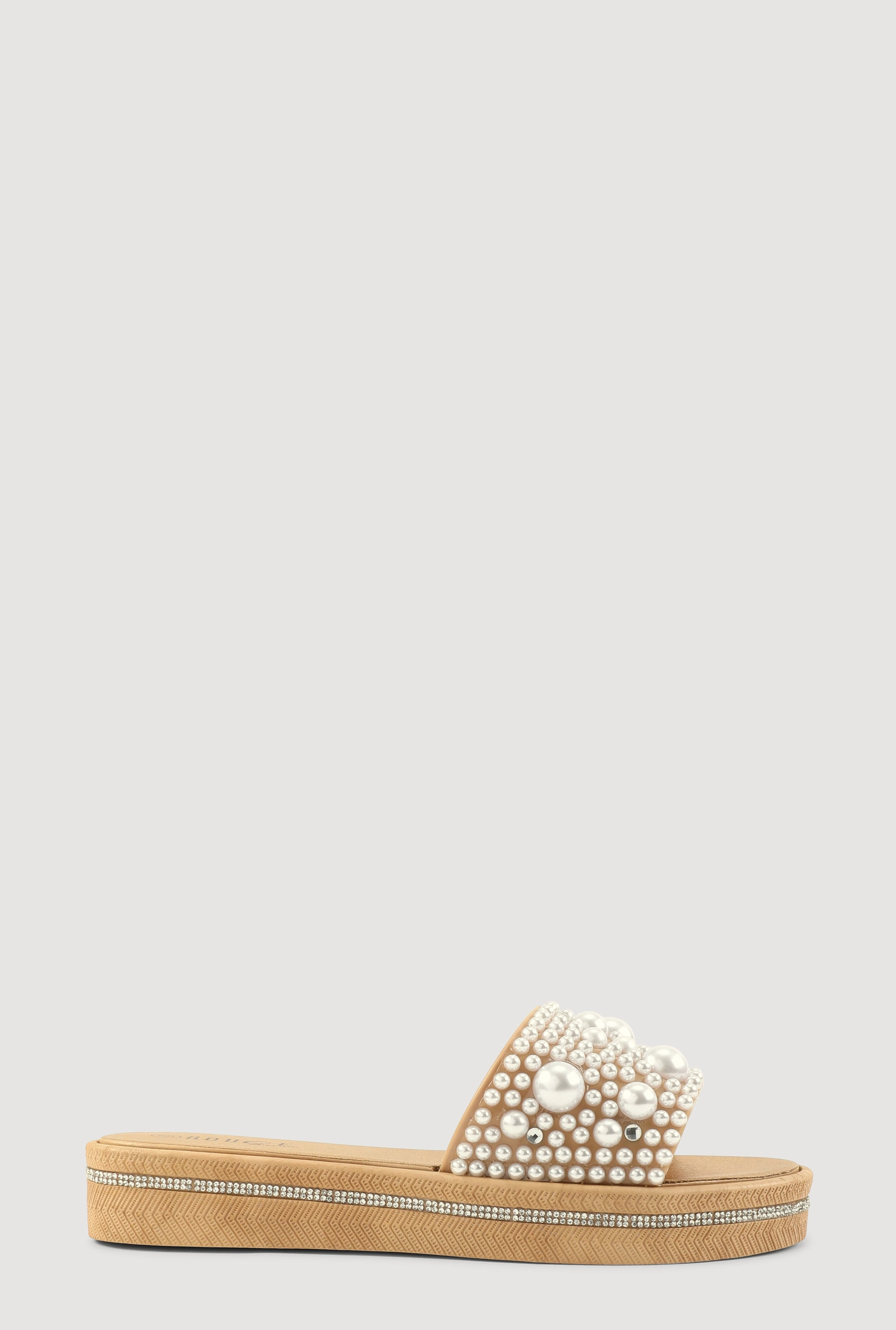 Faux Pearl Studded Band Slide Sandals