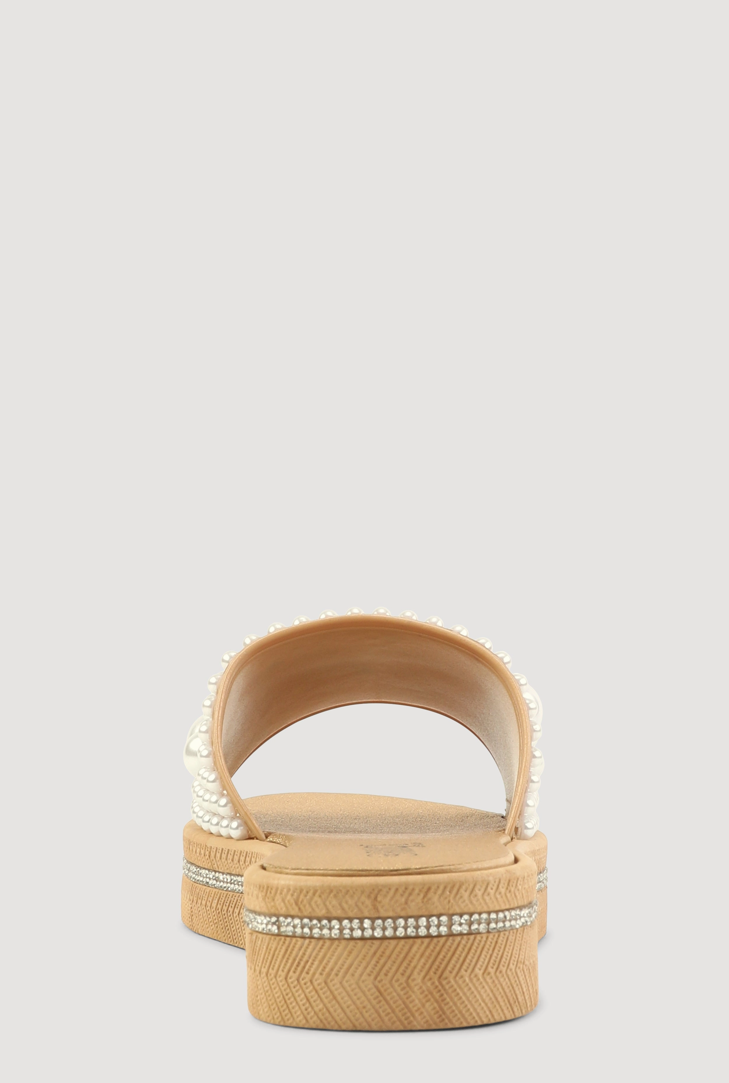 Faux Pearl Studded Band Slide Sandals