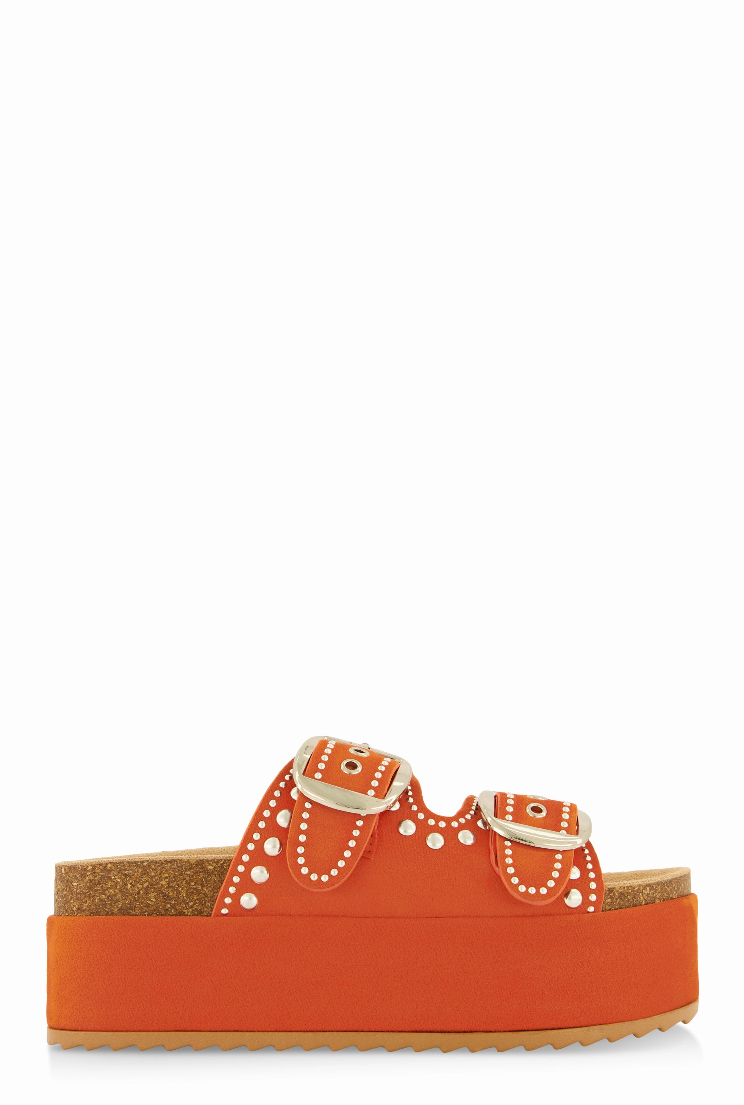 Faux Suede Studded Platform Footbed Sandals