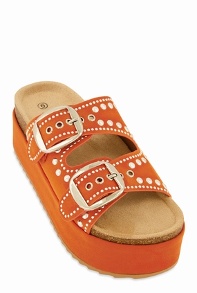 Faux Suede Studded Platform Footbed Sandals