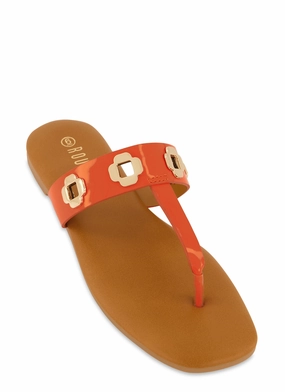 Geometric Metallic Eyelet Thong Slide Sandals
