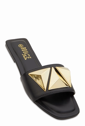 Geometric Metallic Pendant Slide Sandals
