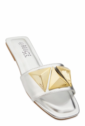 Geometric Metallic Pendant Slide Sandals