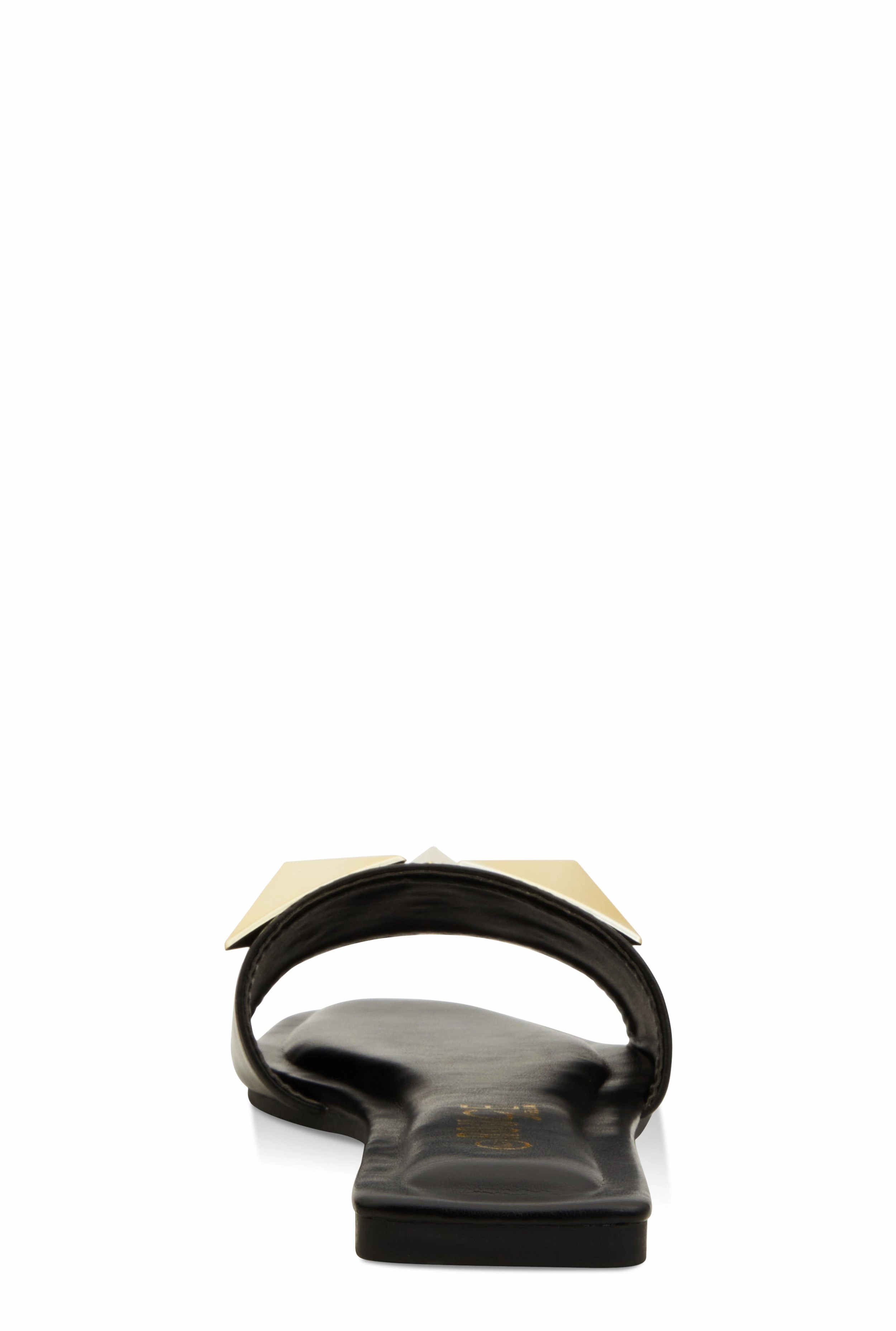 Geometric Metallic Pendant Slide Sandals