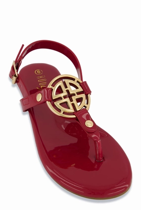 Geometric Pendant Ankle Strap Thong Sandals