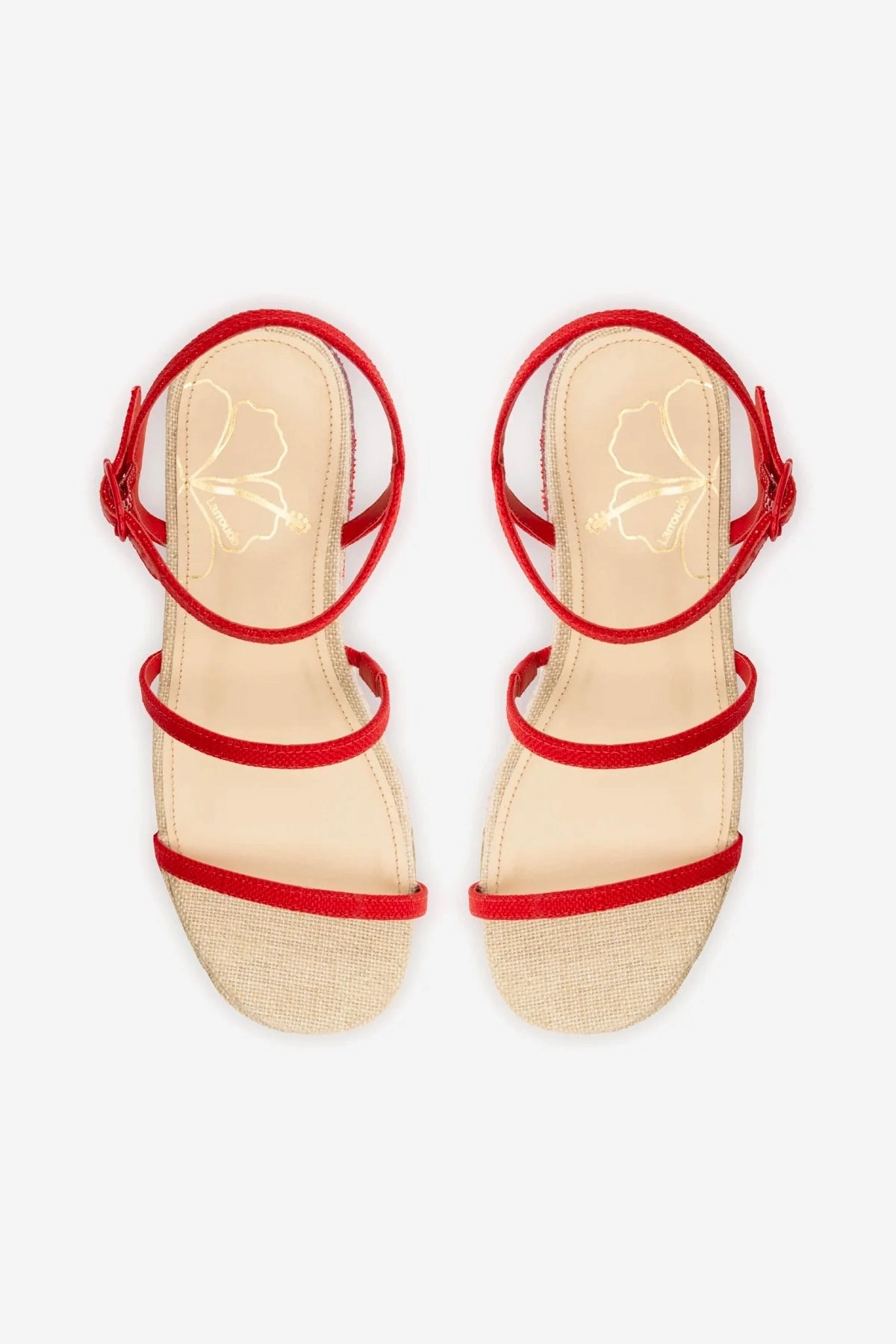 Gio Flatform Sandal In Scarlet Raffia and Hibiscus Embroidery