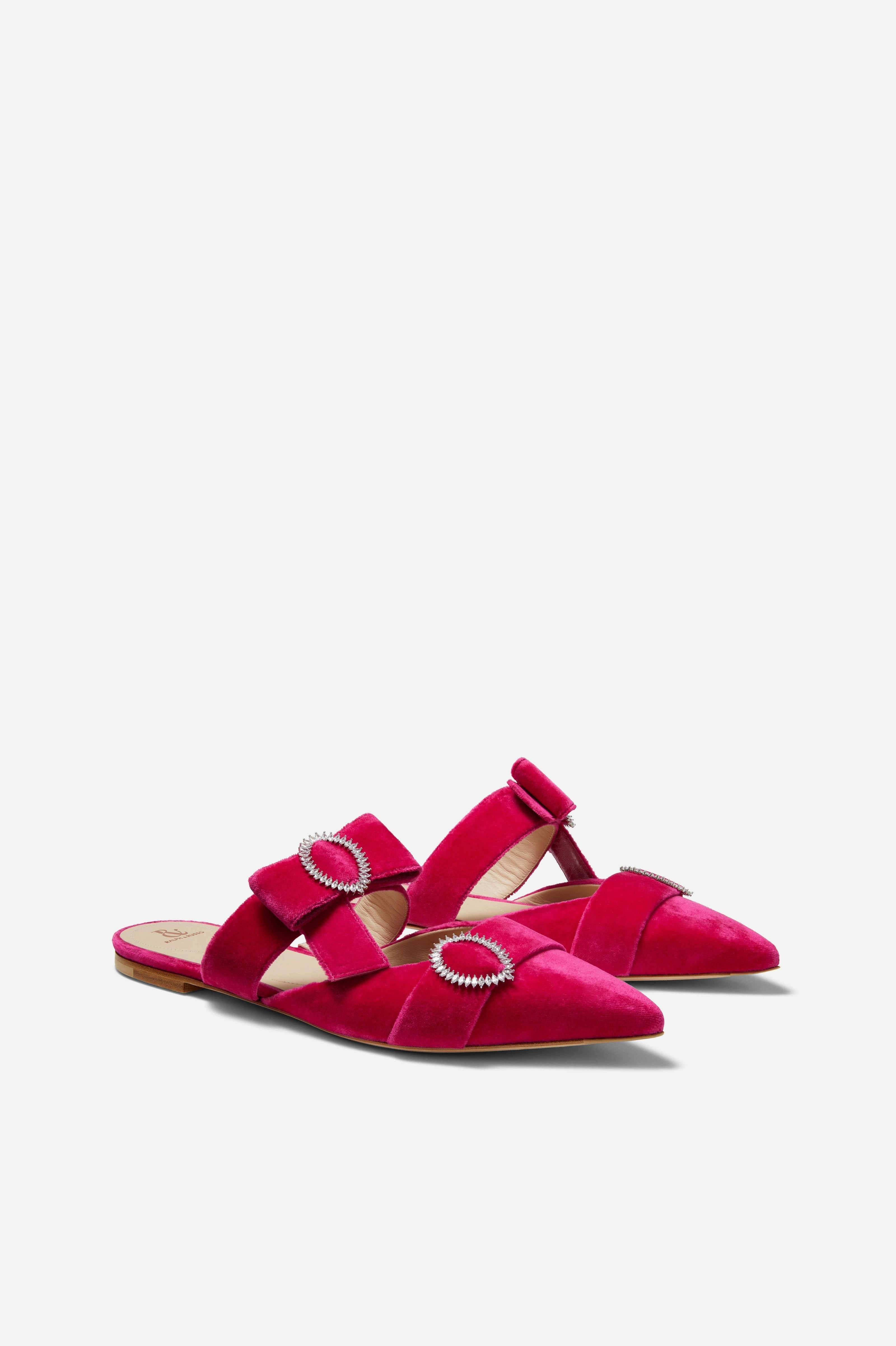 Hot Pink Velvet Flat Bow Mules