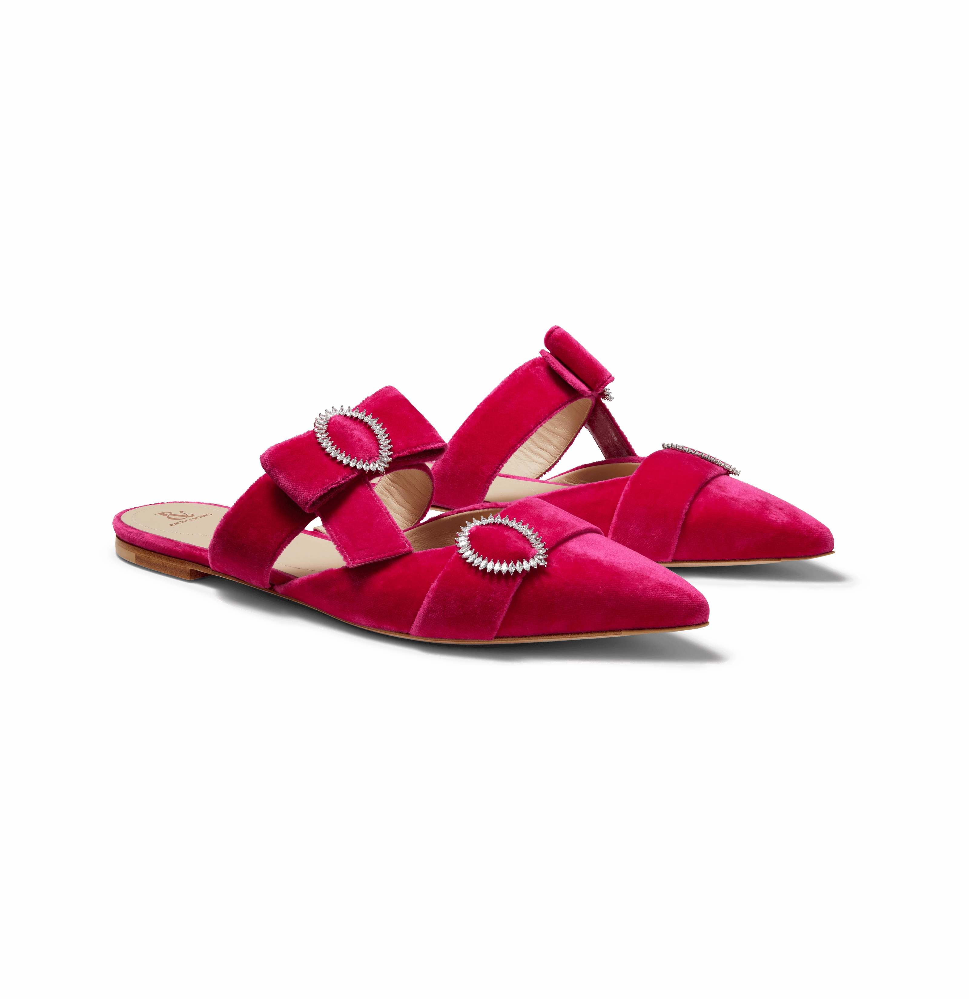 Hot Pink Velvet Flat Bow Mules