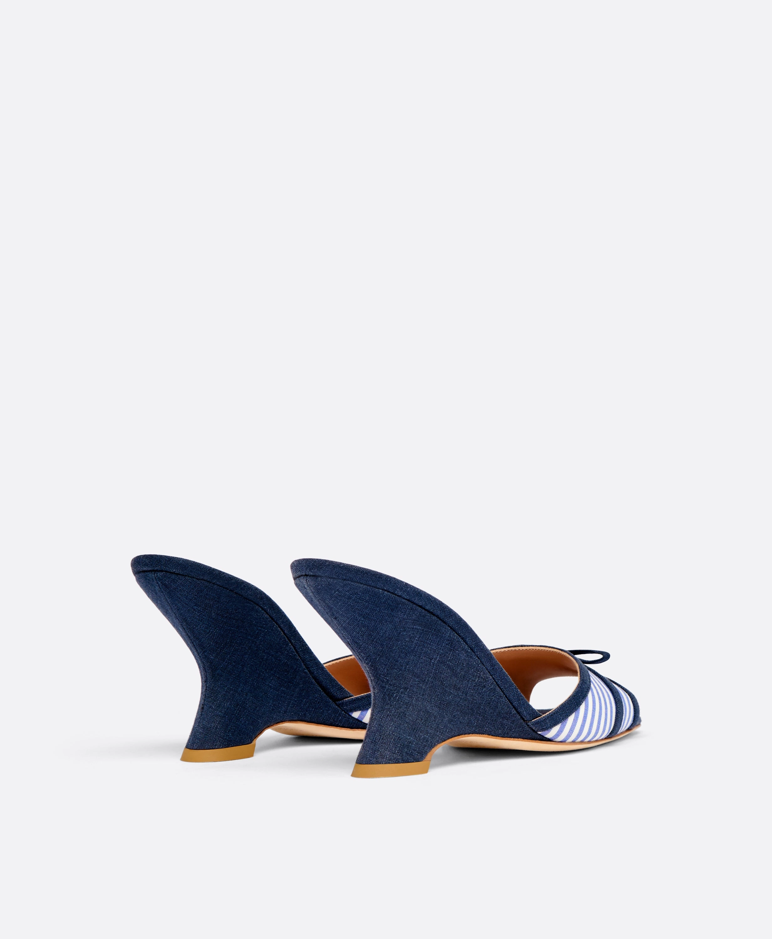 Isla 85 Navy Striped Cotton Wedge Sandals