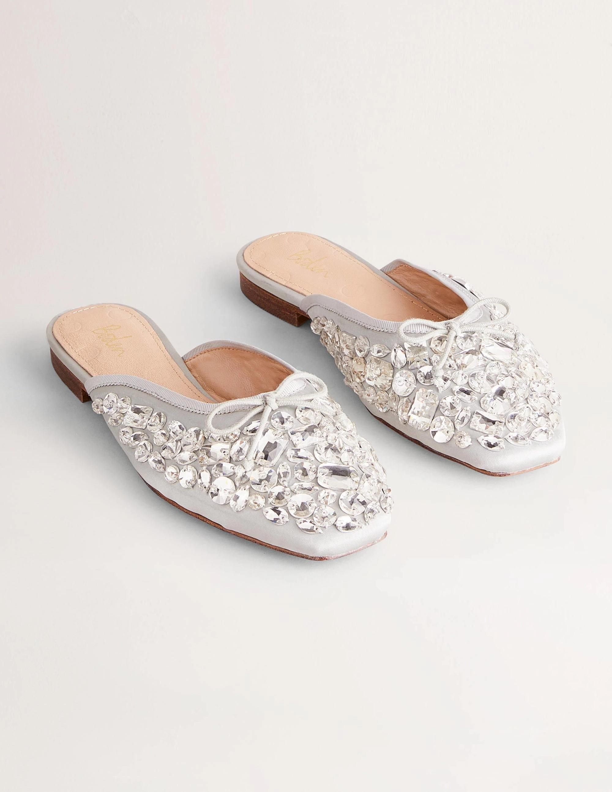 Jewelled Flat Mules-Silver