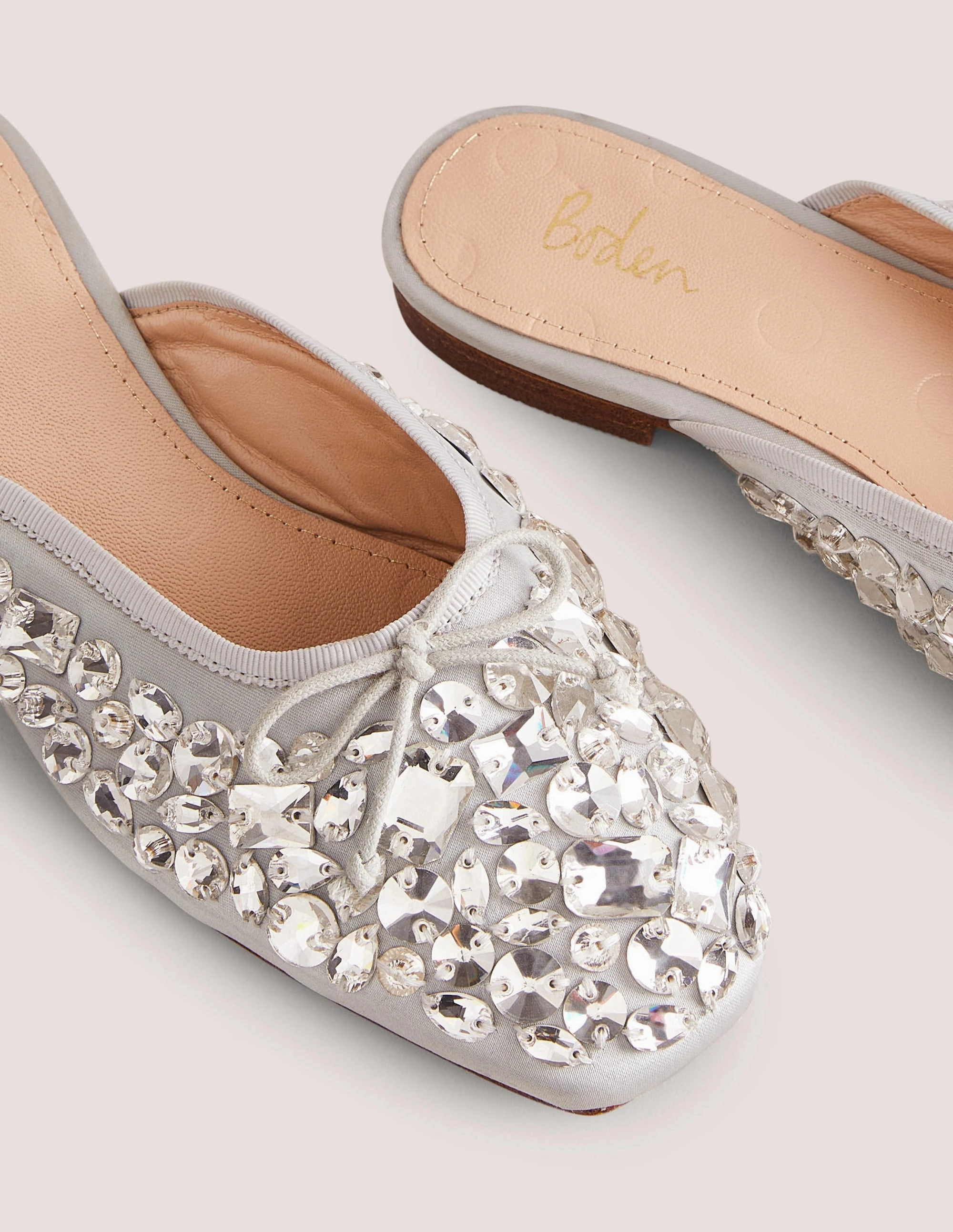 Jewelled Flat Mules-Silver