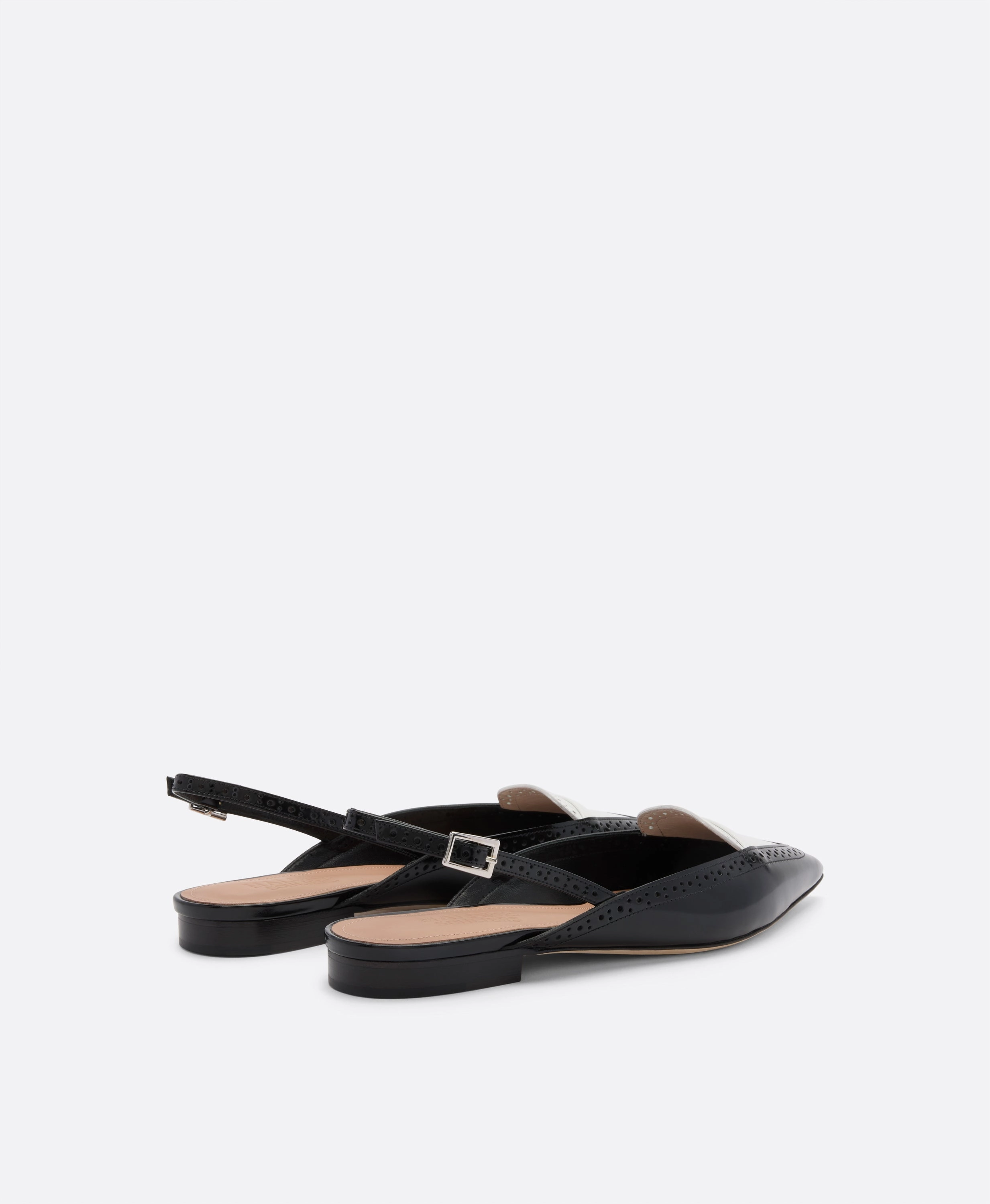 Laurie Black & White Brushed Leather Flat Slingbacks