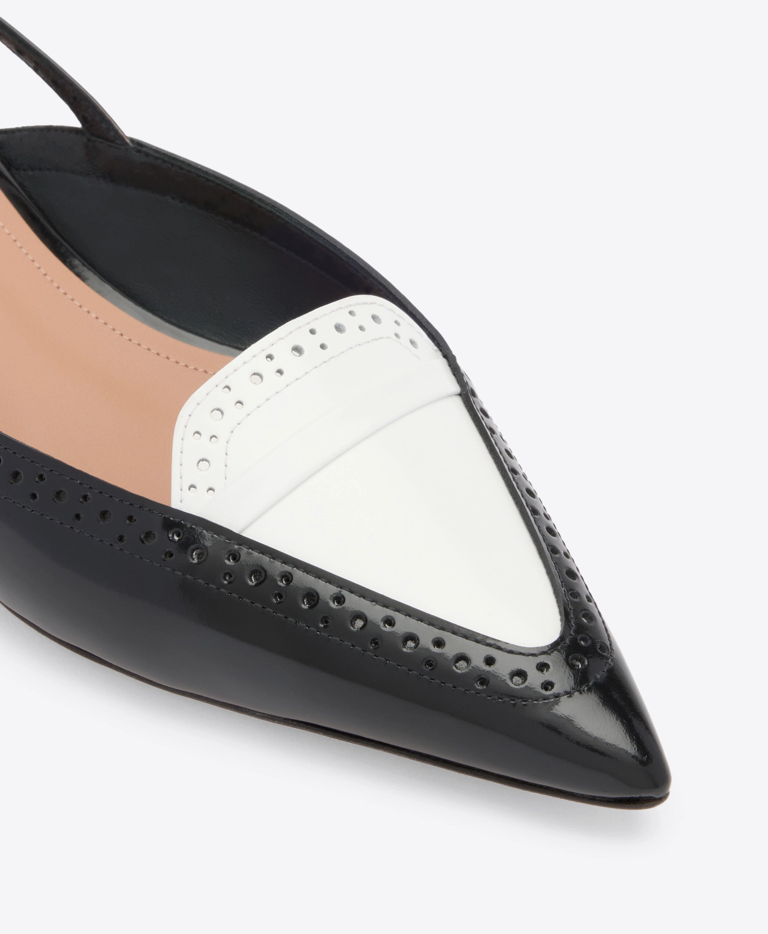 Laurie Black & White Brushed Leather Flat Slingbacks