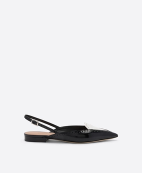 Laurie Black & White Brushed Leather Flat Slingbacks